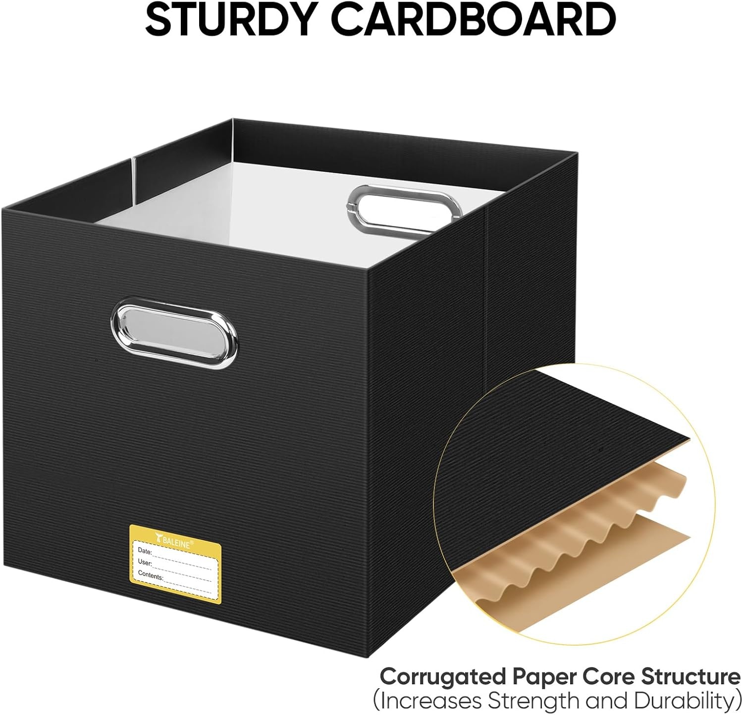 image:imageBALEINE File Organizer Box Cardboard File Folder Organizer with Handle for Letter Size Portable Collapsible Hanging Filing Box for Home Office Document Storage 2 Pack Large BlackBlack
