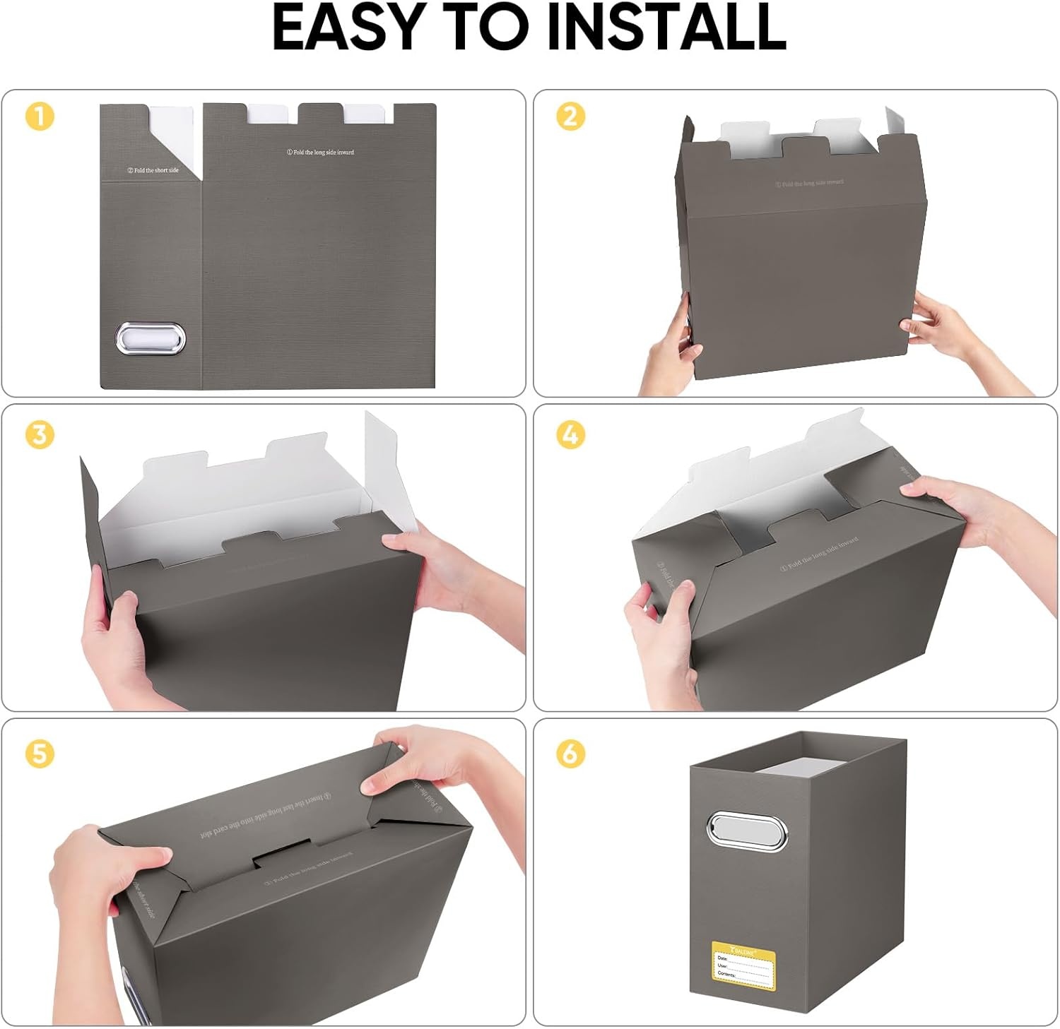 image:imageBALEINE File Organizer Box Cardboard File Folder Organizer with Handle for Letter Size Portable Collapsible Hanging Filing Box for Home Office Document Storage 2 Pack Large BlackBrown