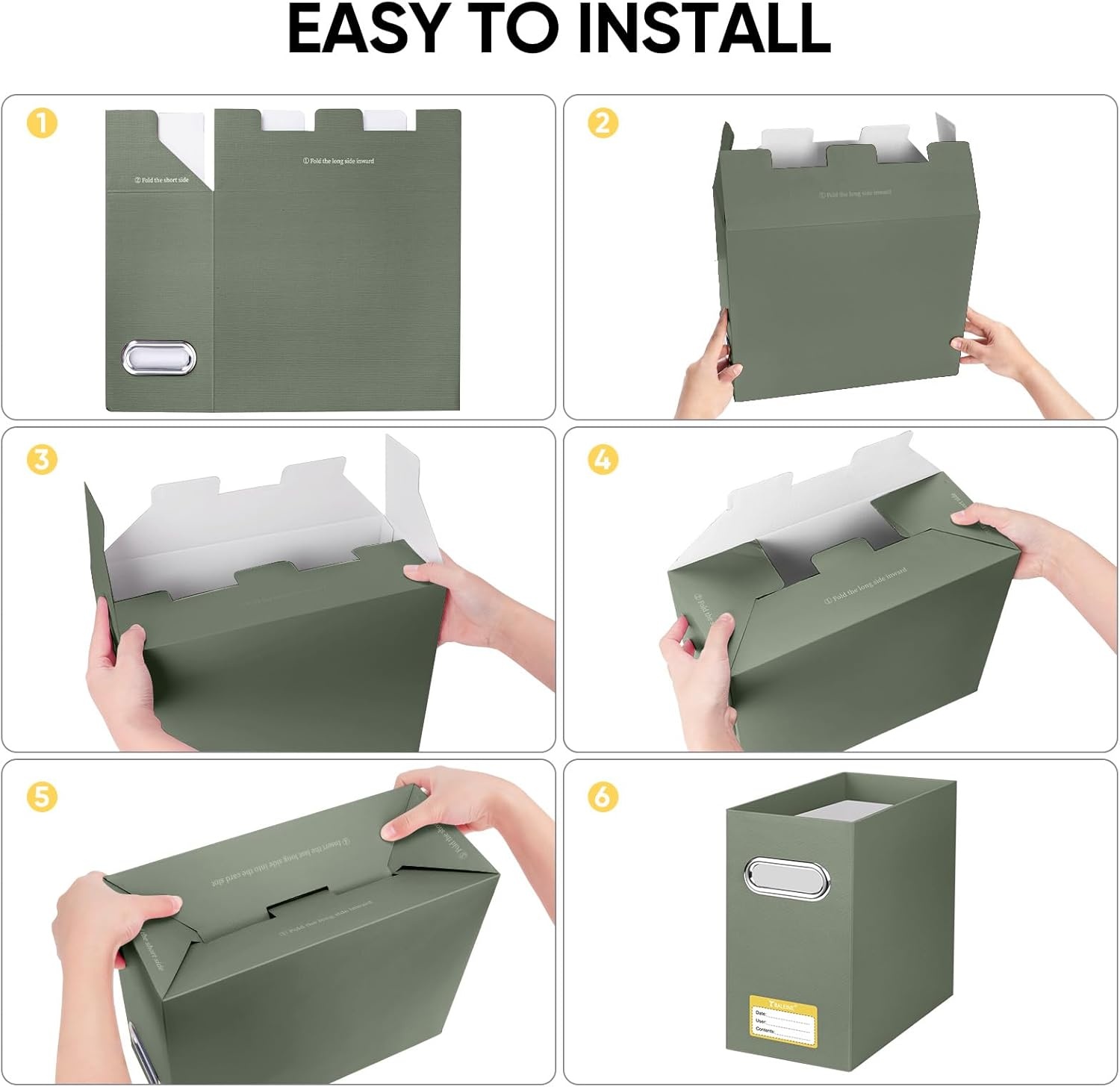 image:imageBALEINE File Organizer Box Cardboard File Folder Organizer with Handle for Letter Size Portable Collapsible Hanging Filing Box for Home Office Document Storage 2 Pack Large BlackOlive