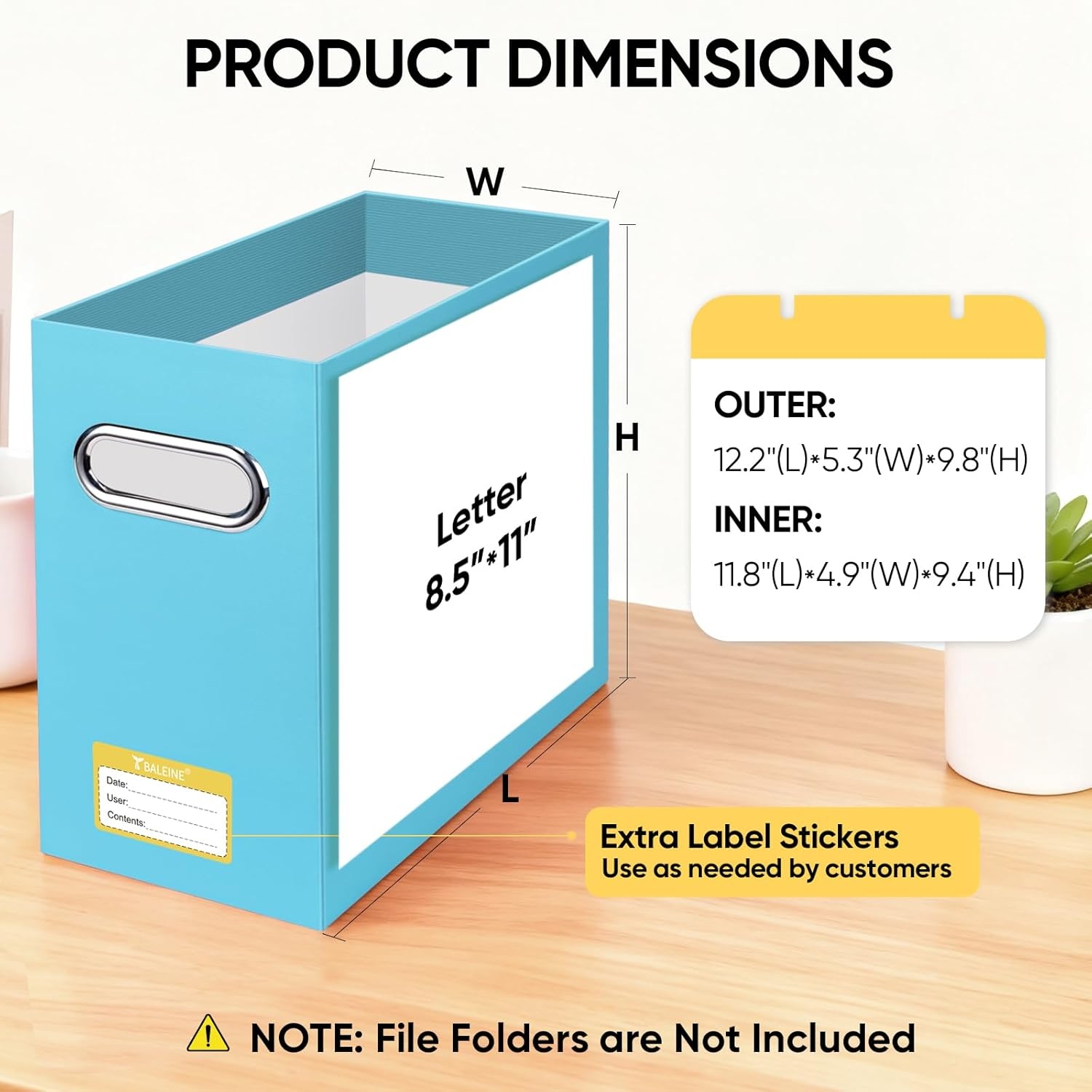 image:imageBALEINE File Organizer Box Cardboard File Folder Organizer with Handle for Letter Size Portable Collapsible Hanging Filing Box for Home Office Document Storage 2 Pack Large BlackBlue