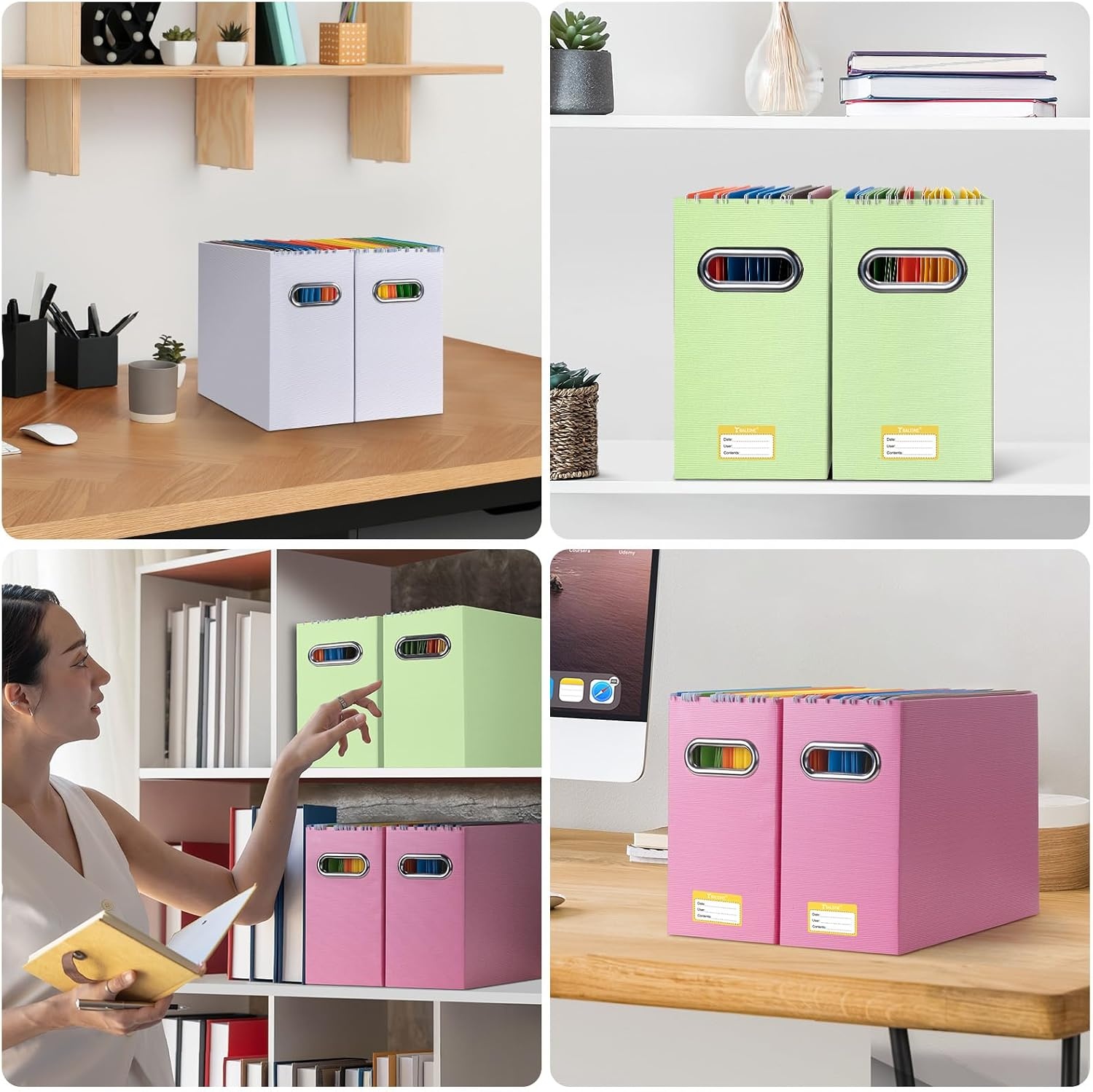 image:imageBALEINE File Organizer Box Cardboard File Folder Organizer with Handle for Letter Size Portable Collapsible Hanging Filing Box for Home Office Document Storage 2 Pack Large BlackGreen