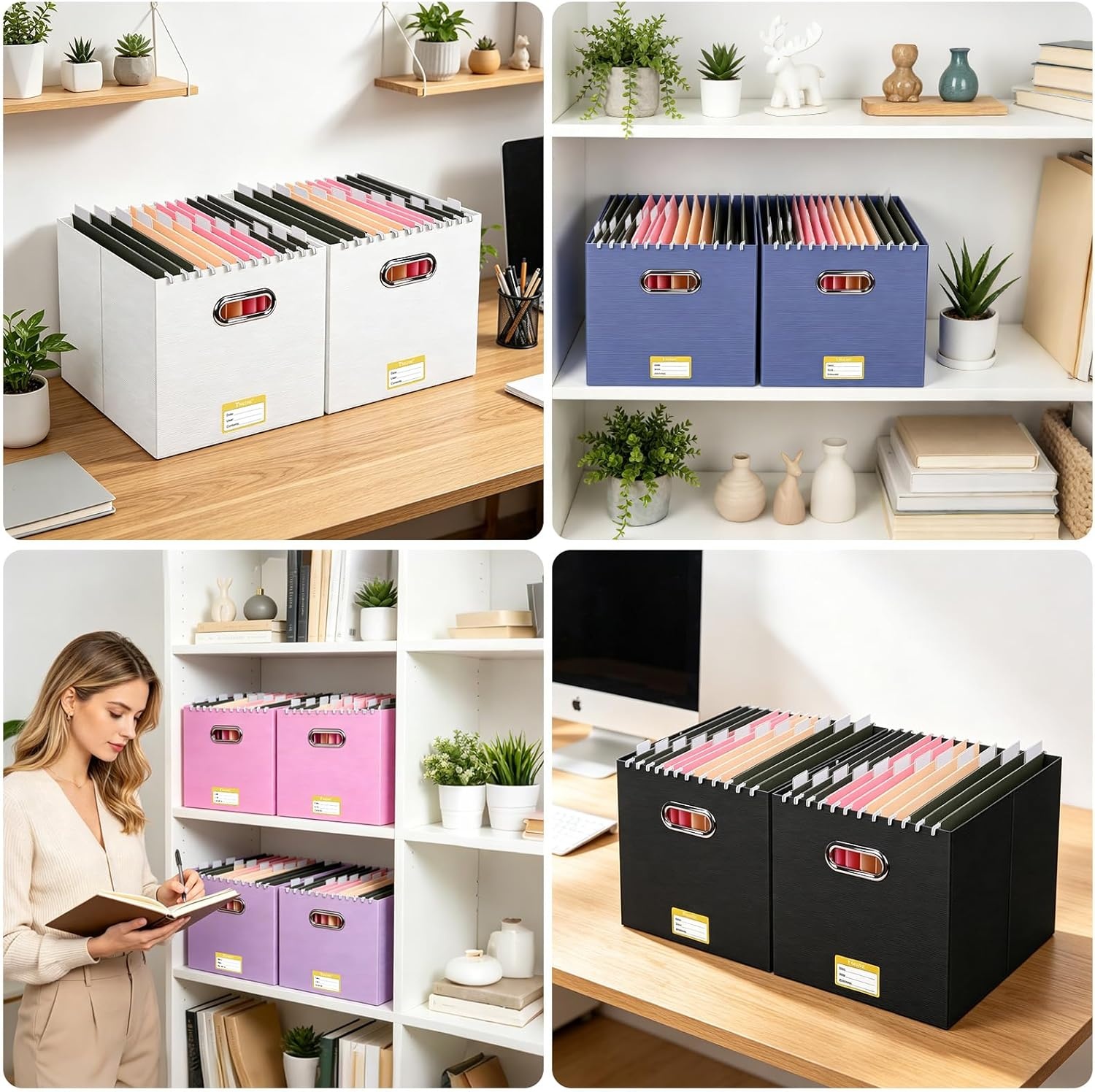 image:imageBALEINE File Organizer Box Cardboard File Folder Organizer with Handle for Letter Size Portable Collapsible Hanging Filing Box for Home Office Document Storage 2 Pack Large BlackWhite