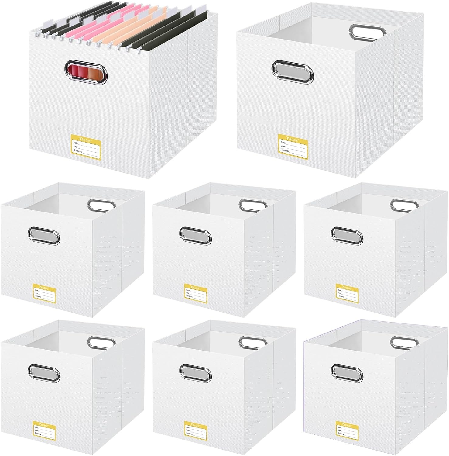 image:imageBALEINE File Organizer Box Cardboard File Folder Organizer with Handle for Letter Size Portable Collapsible Hanging Filing Box for Home Office Document Storage 2 Pack Large BlackWhite