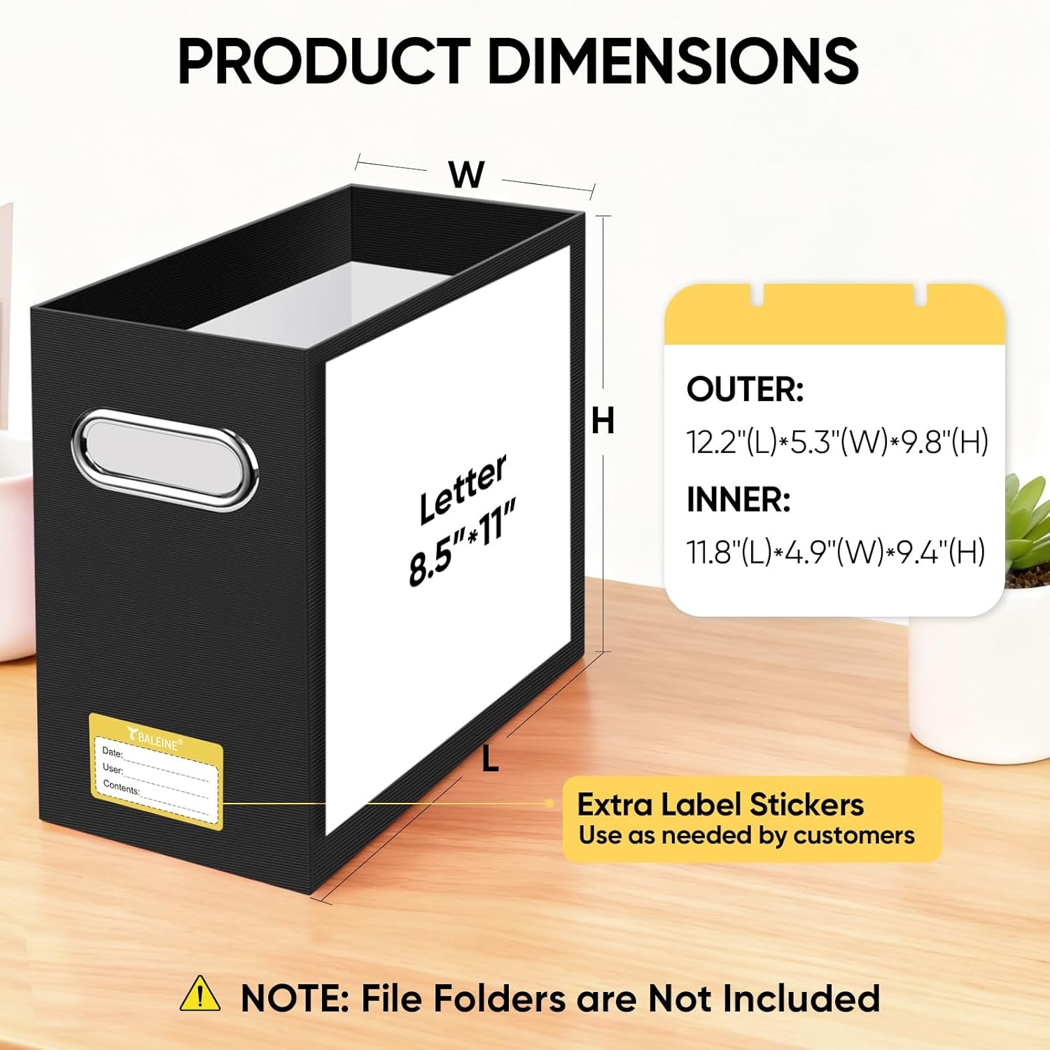image:imageBALEINE File Organizer Box Cardboard File Folder Organizer with Handle for Letter Size Portable Collapsible Hanging Filing Box for Home Office Document Storage 2 Pack Large BlackBlack