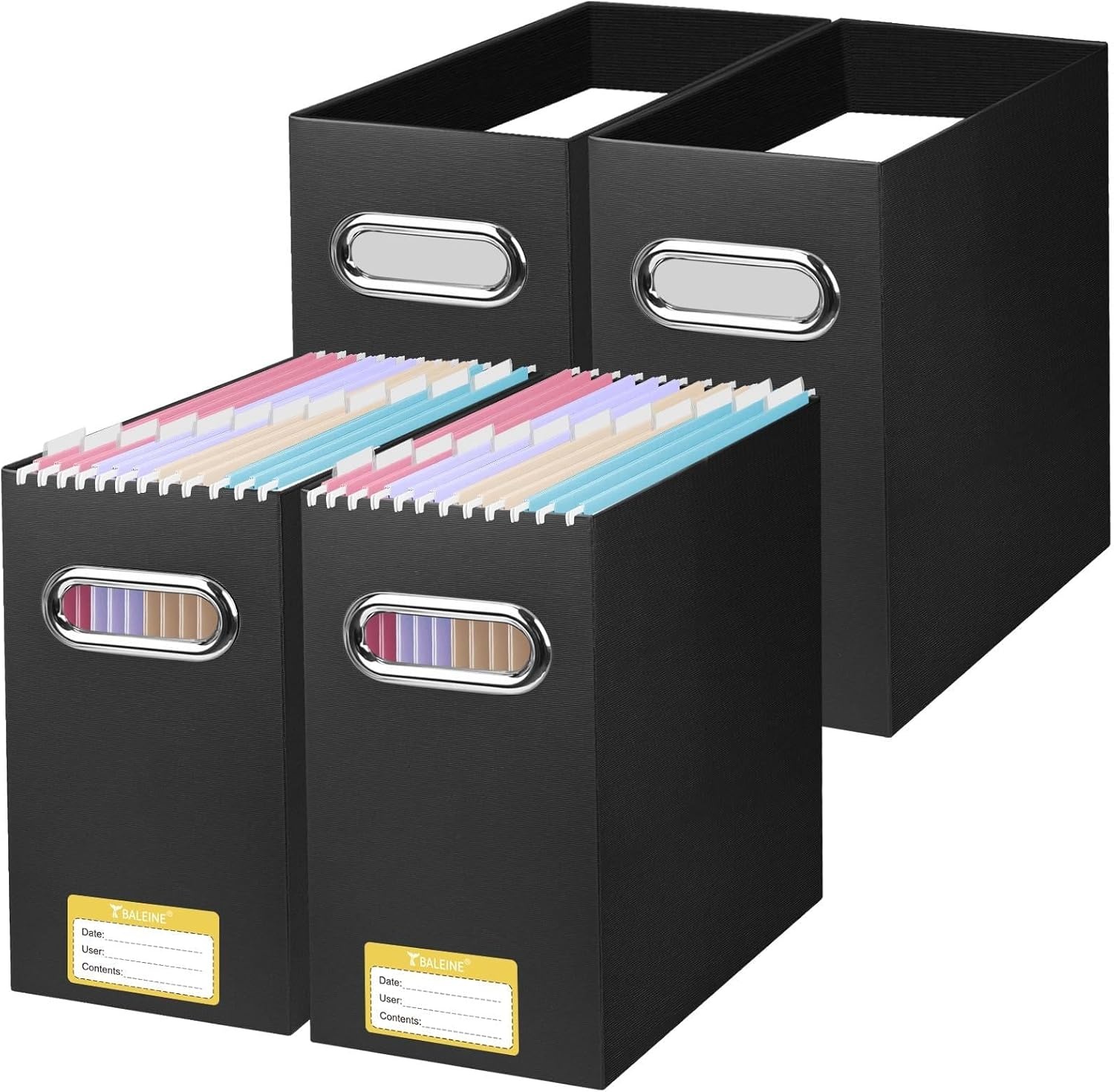 image:imageBALEINE File Organizer Box Cardboard File Folder Organizer with Handle for Letter Size Portable Collapsible Hanging Filing Box for Home Office Document Storage 2 Pack Large BlackBlack