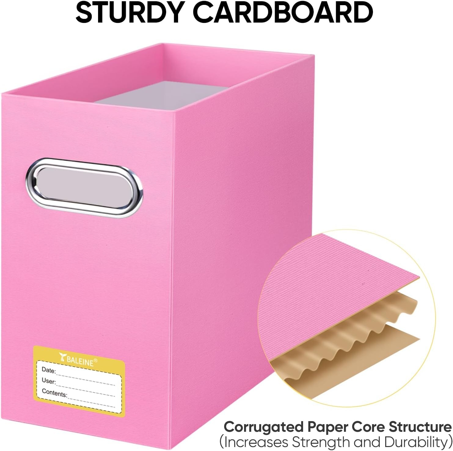 image:imageBALEINE File Organizer Box Cardboard File Folder Organizer with Handle for Letter Size Portable Collapsible Hanging Filing Box for Home Office Document Storage 2 Pack Large BlackPink