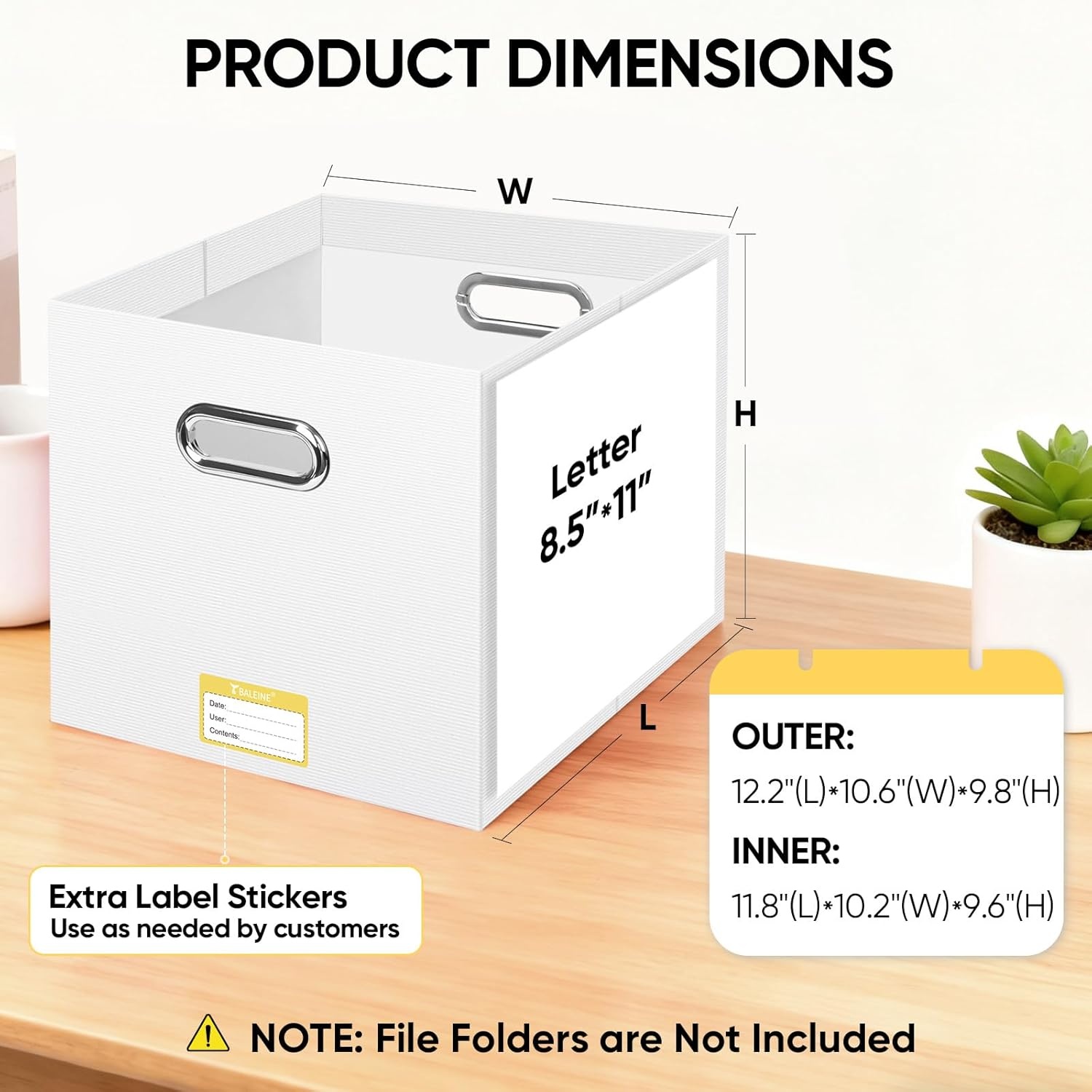 image:imageBALEINE File Organizer Box Cardboard File Folder Organizer with Handle for Letter Size Portable Collapsible Hanging Filing Box for Home Office Document Storage 2 Pack Large BlackWhite