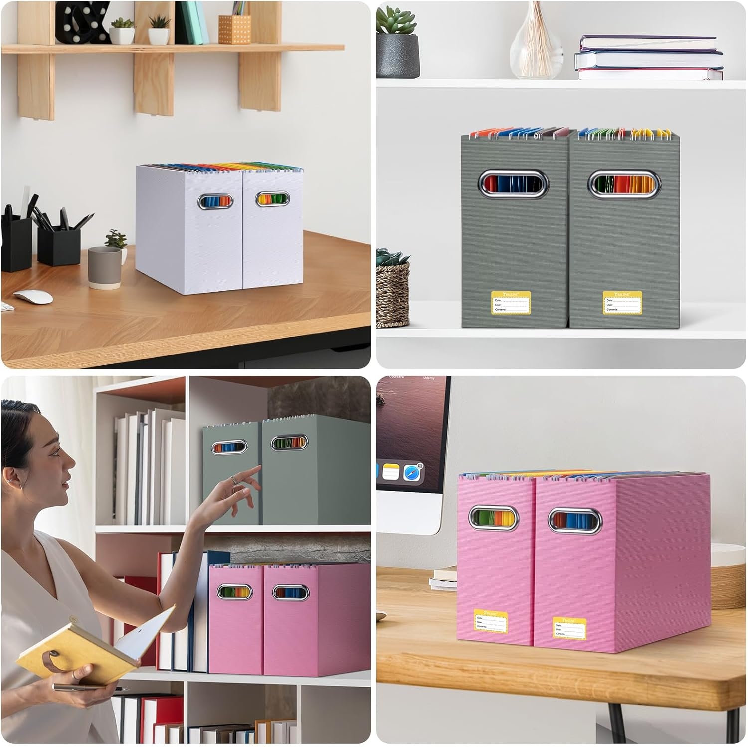 image:imageBALEINE File Organizer Box Cardboard File Folder Organizer with Handle for Letter Size Portable Collapsible Hanging Filing Box for Home Office Document Storage 2 Pack Large BlackGrey