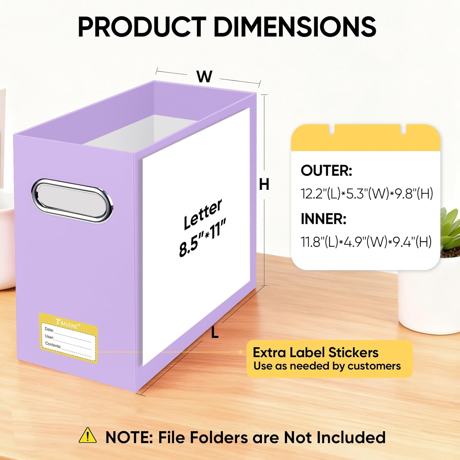 image:imageBALEINE File Organizer Box Cardboard File Folder Organizer with Handle for Letter Size Portable Collapsible Hanging Filing Box for Home Office Document Storage 2 Pack Large BlackLavender