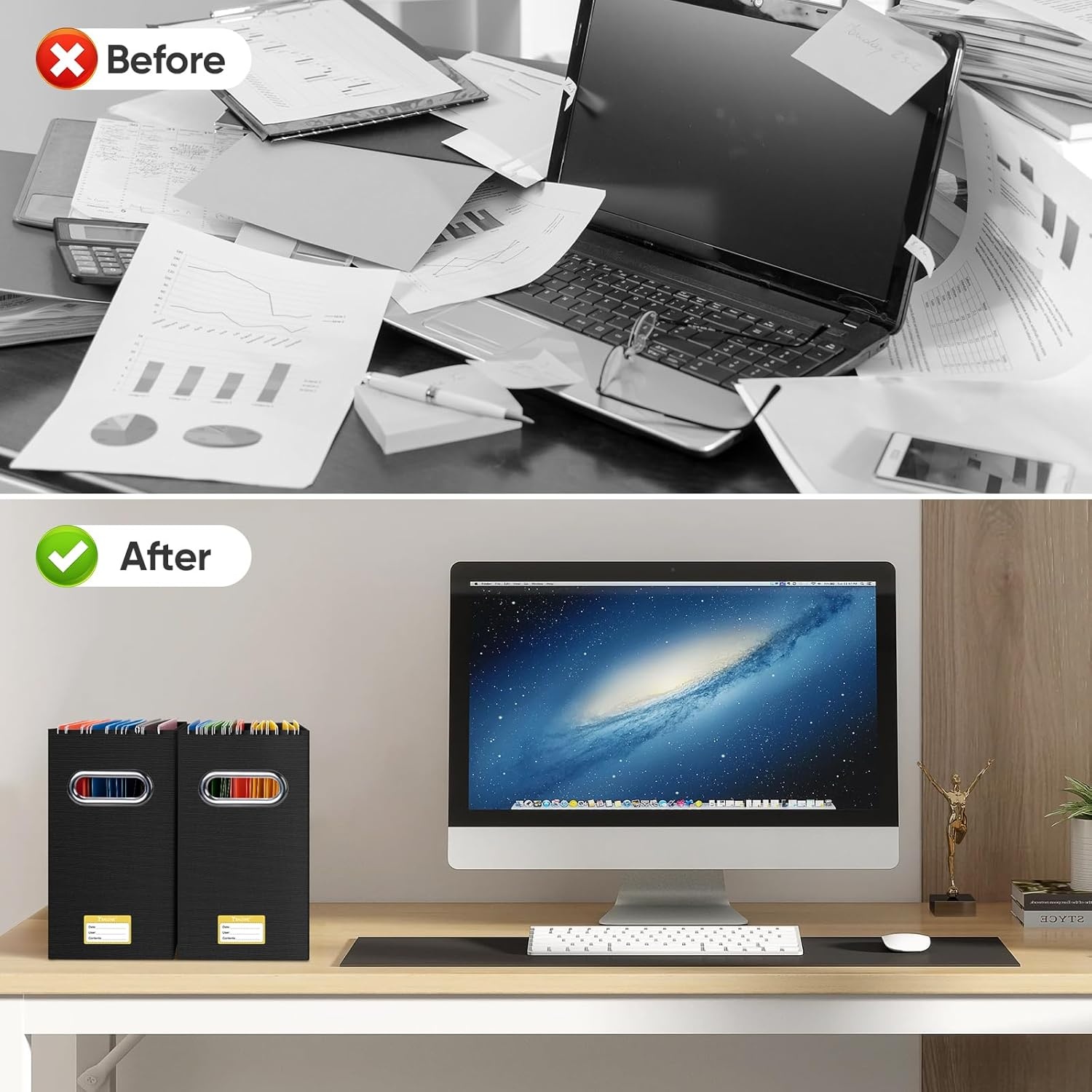 image:imageBALEINE File Organizer Box Cardboard File Folder Organizer with Handle for Letter Size Portable Collapsible Hanging Filing Box for Home Office Document Storage 2 Pack Large BlackBlack