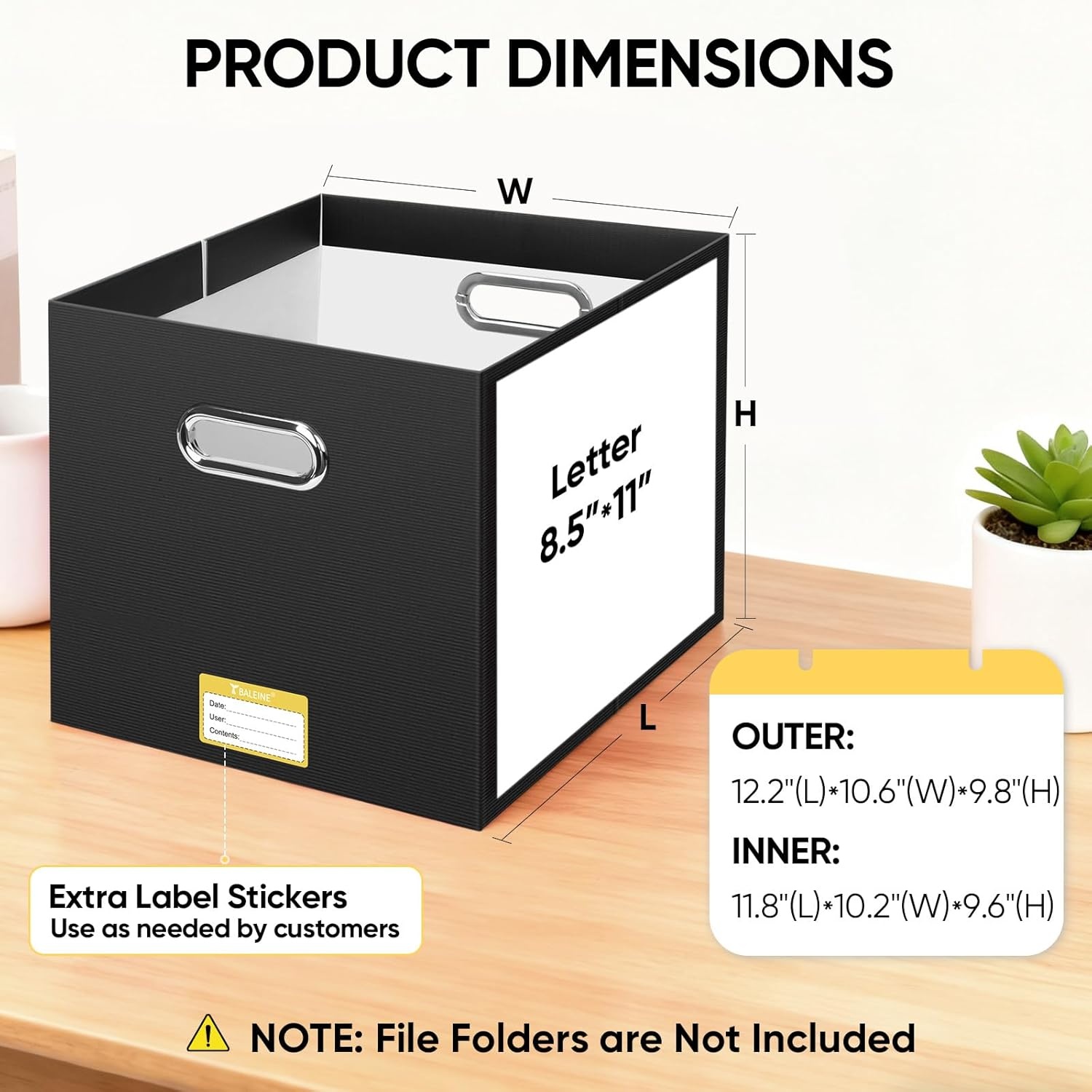 image:imageBALEINE File Organizer Box Cardboard File Folder Organizer with Handle for Letter Size Portable Collapsible Hanging Filing Box for Home Office Document Storage 2 Pack Large BlackBlack