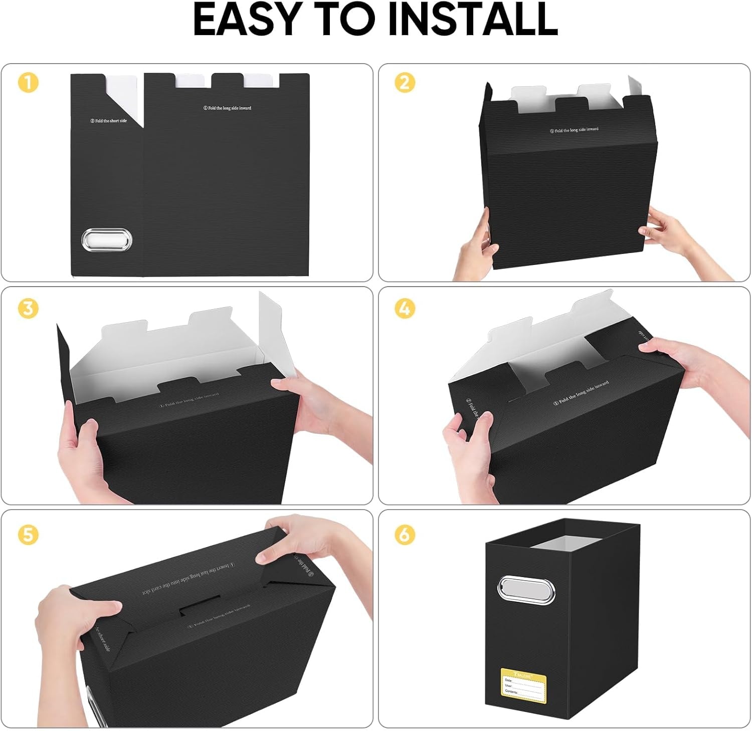 image:imageBALEINE File Organizer Box Cardboard File Folder Organizer with Handle for Letter Size Portable Collapsible Hanging Filing Box for Home Office Document Storage 2 Pack Large BlackBlack