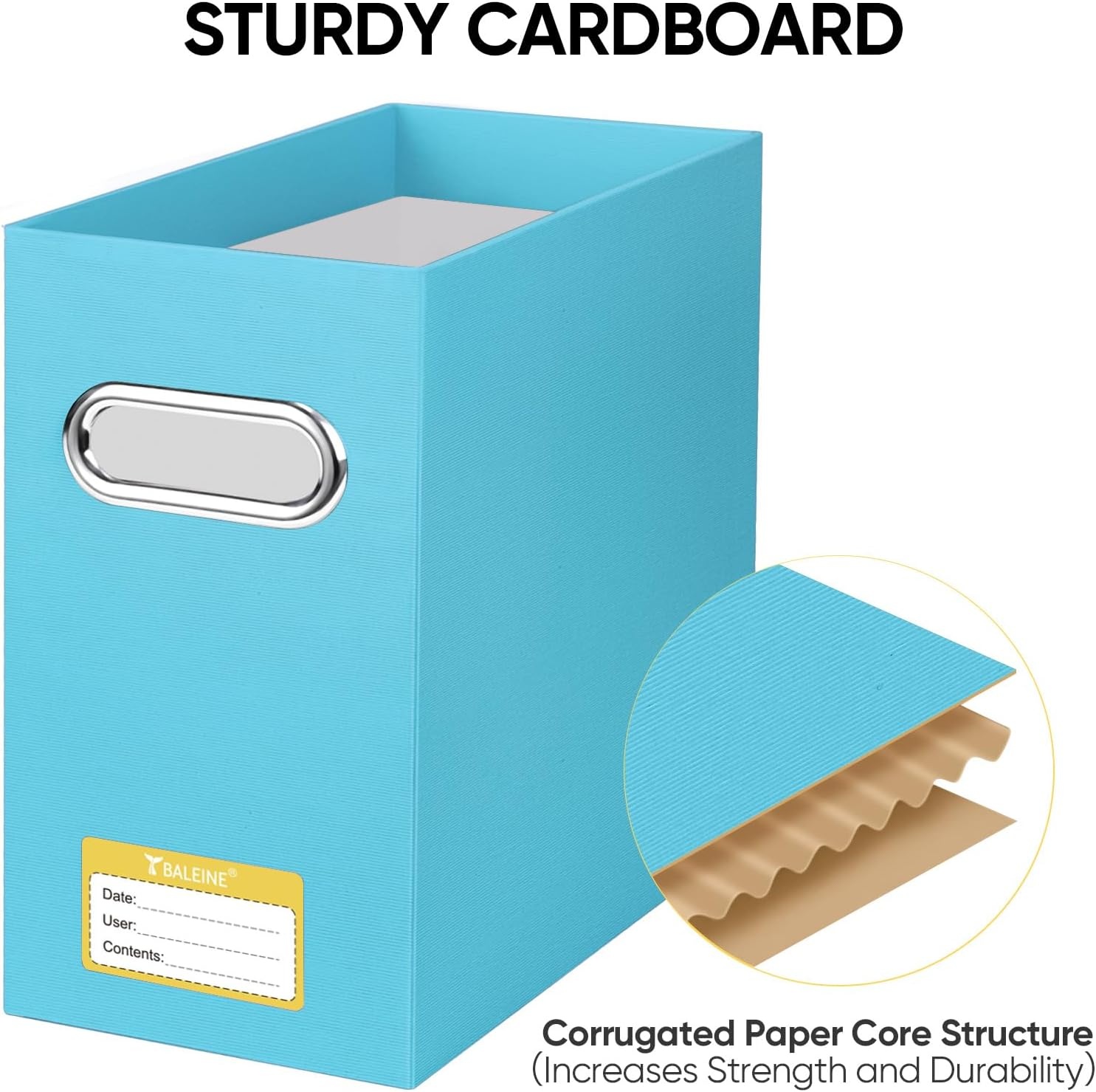 image:imageBALEINE File Organizer Box Cardboard File Folder Organizer with Handle for Letter Size Portable Collapsible Hanging Filing Box for Home Office Document Storage 2 Pack Large BlackBlue