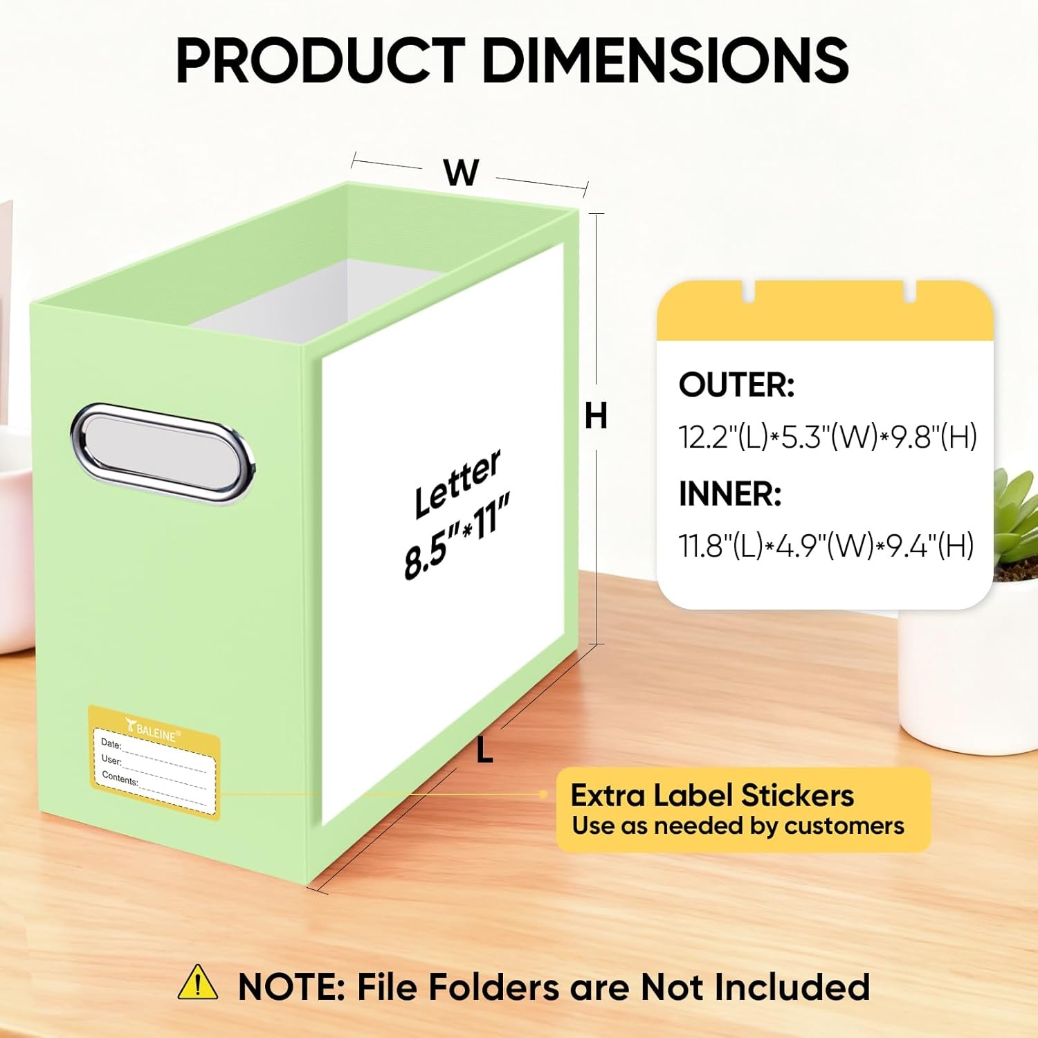 image:imageBALEINE File Organizer Box Cardboard File Folder Organizer with Handle for Letter Size Portable Collapsible Hanging Filing Box for Home Office Document Storage 2 Pack Large BlackGreen
