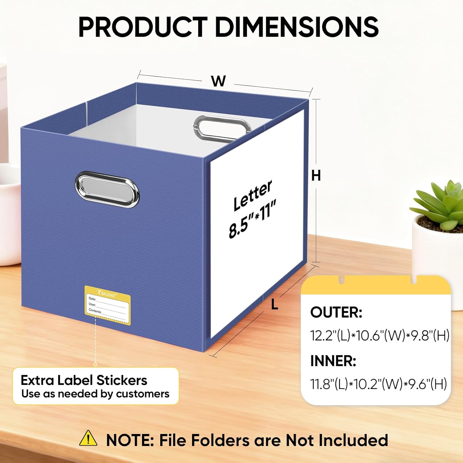 image:imageBALEINE File Organizer Box Cardboard File Folder Organizer with Handle for Letter Size Portable Collapsible Hanging Filing Box for Home Office Document Storage 2 Pack Large BlackNavy