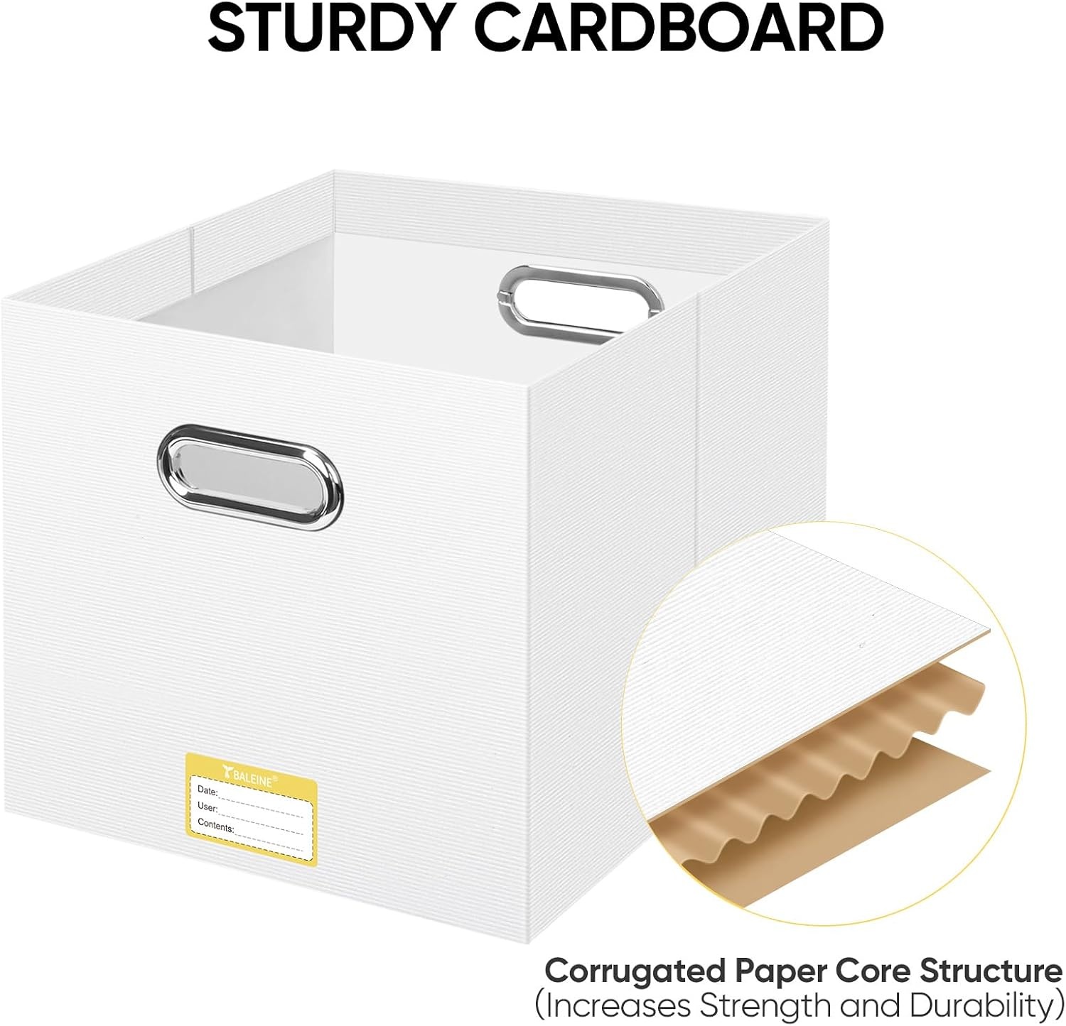 image:imageBALEINE File Organizer Box Cardboard File Folder Organizer with Handle for Letter Size Portable Collapsible Hanging Filing Box for Home Office Document Storage 2 Pack Large BlackWhite