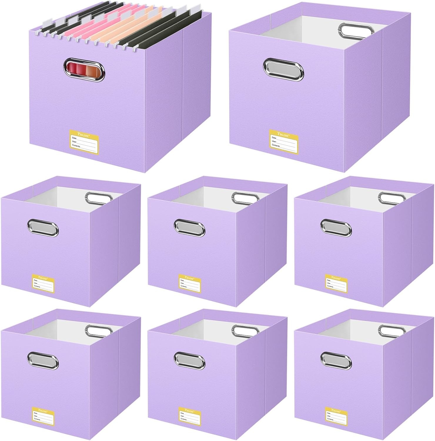 image:imageBALEINE File Organizer Box Cardboard File Folder Organizer with Handle for Letter Size Portable Collapsible Hanging Filing Box for Home Office Document Storage 2 Pack Large BlackLavender