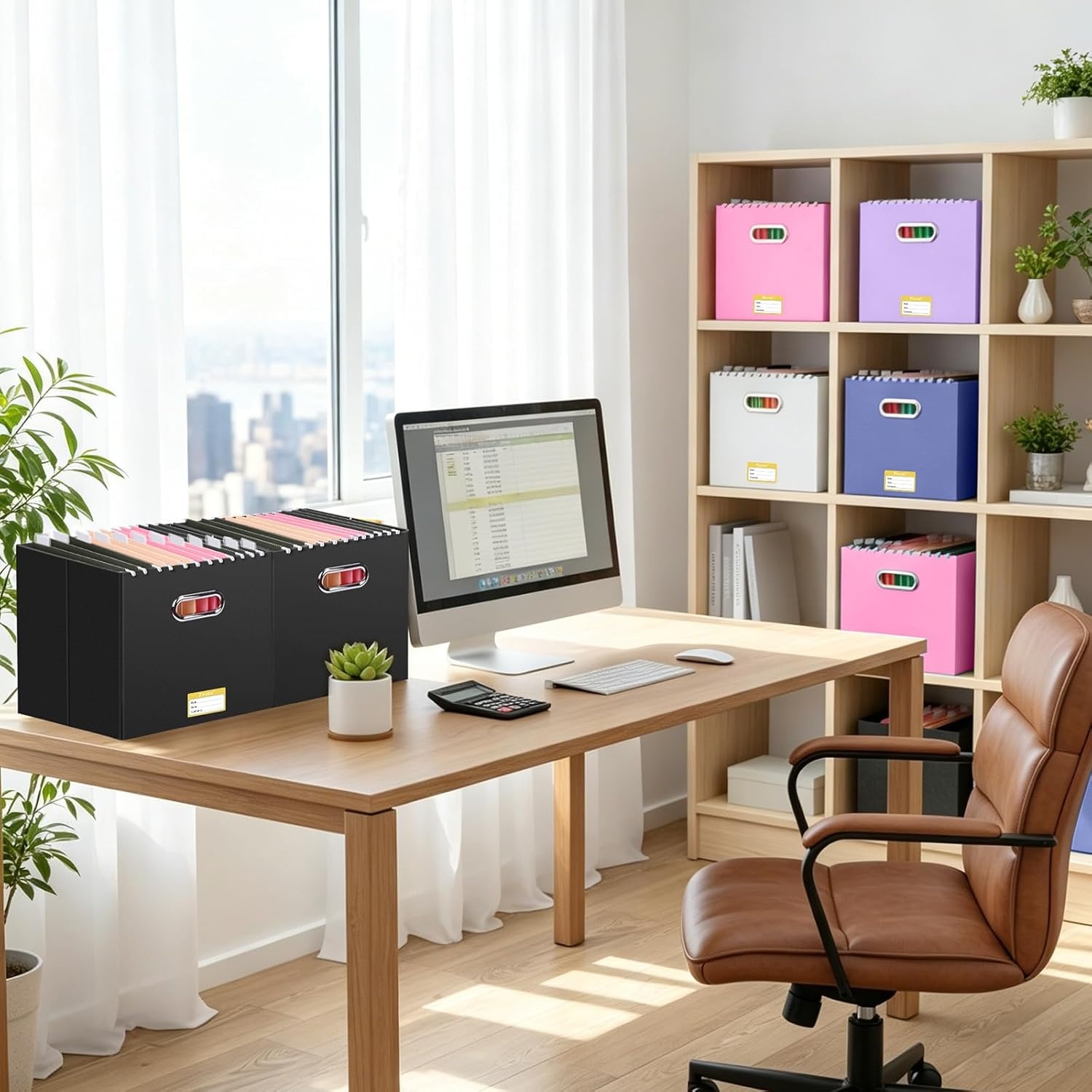 image:imageBALEINE File Organizer Box Cardboard File Folder Organizer with Handle for Letter Size Portable Collapsible Hanging Filing Box for Home Office Document Storage 2 Pack Large BlackBlack
