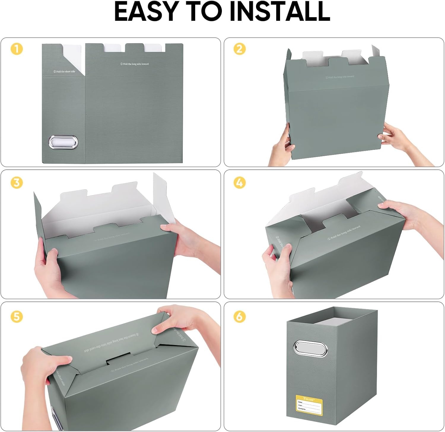 image:imageBALEINE File Organizer Box Cardboard File Folder Organizer with Handle for Letter Size Portable Collapsible Hanging Filing Box for Home Office Document Storage 2 Pack Large BlackGrey