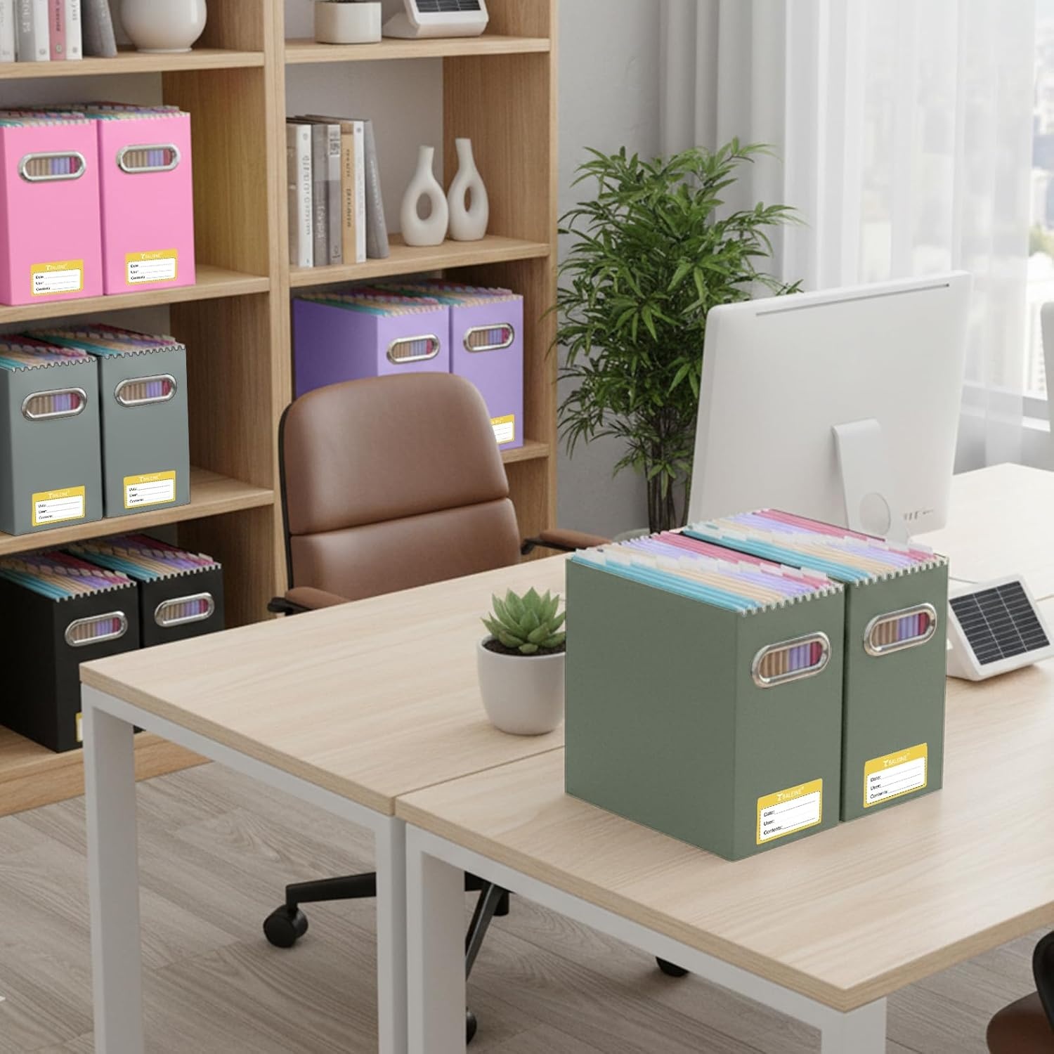 image:imageBALEINE File Organizer Box Cardboard File Folder Organizer with Handle for Letter Size Portable Collapsible Hanging Filing Box for Home Office Document Storage 2 Pack Large BlackOlive