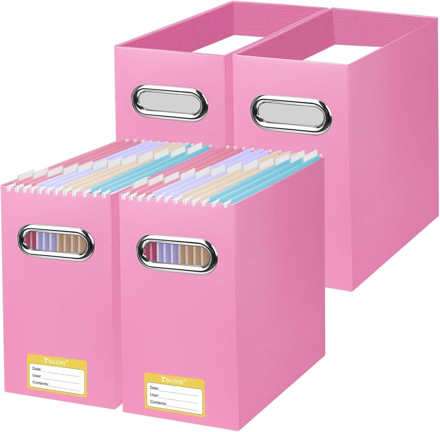 image:imageBALEINE File Organizer Box Cardboard File Folder Organizer with Handle for Letter Size Portable Collapsible Hanging Filing Box for Home Office Document Storage 2 Pack Large BlackPink