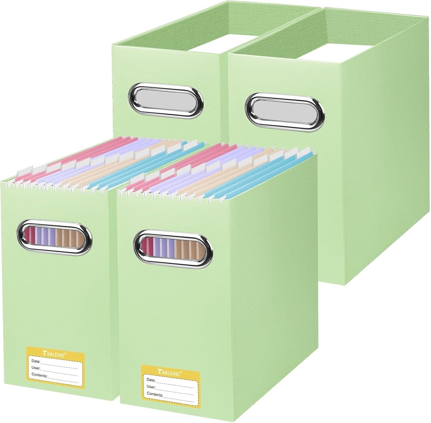 image:imageBALEINE File Organizer Box Cardboard File Folder Organizer with Handle for Letter Size Portable Collapsible Hanging Filing Box for Home Office Document Storage 2 Pack Large BlackGreen