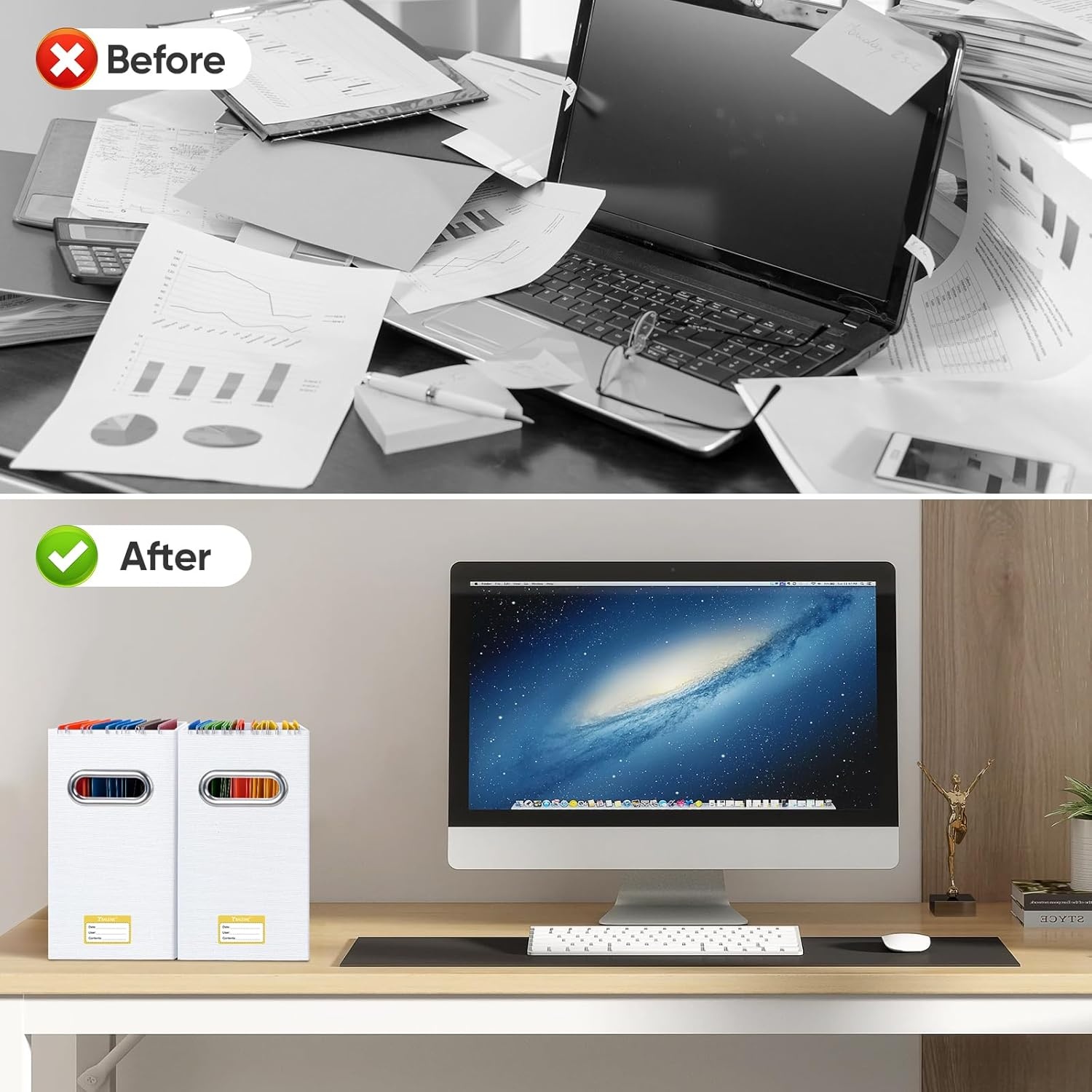 image:imageBALEINE File Organizer Box Cardboard File Folder Organizer with Handle for Letter Size Portable Collapsible Hanging Filing Box for Home Office Document Storage 2 Pack Large BlackBlackPinkWhiteNavy