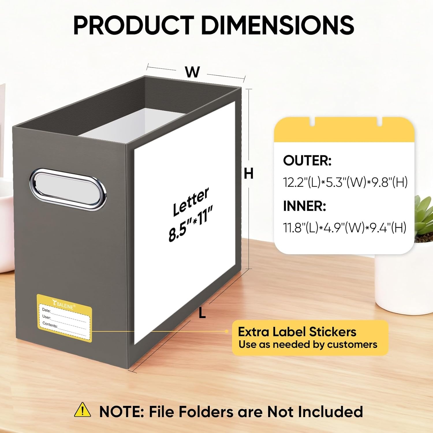 image:imageBALEINE File Organizer Box Cardboard File Folder Organizer with Handle for Letter Size Portable Collapsible Hanging Filing Box for Home Office Document Storage 2 Pack Large BlackBrown