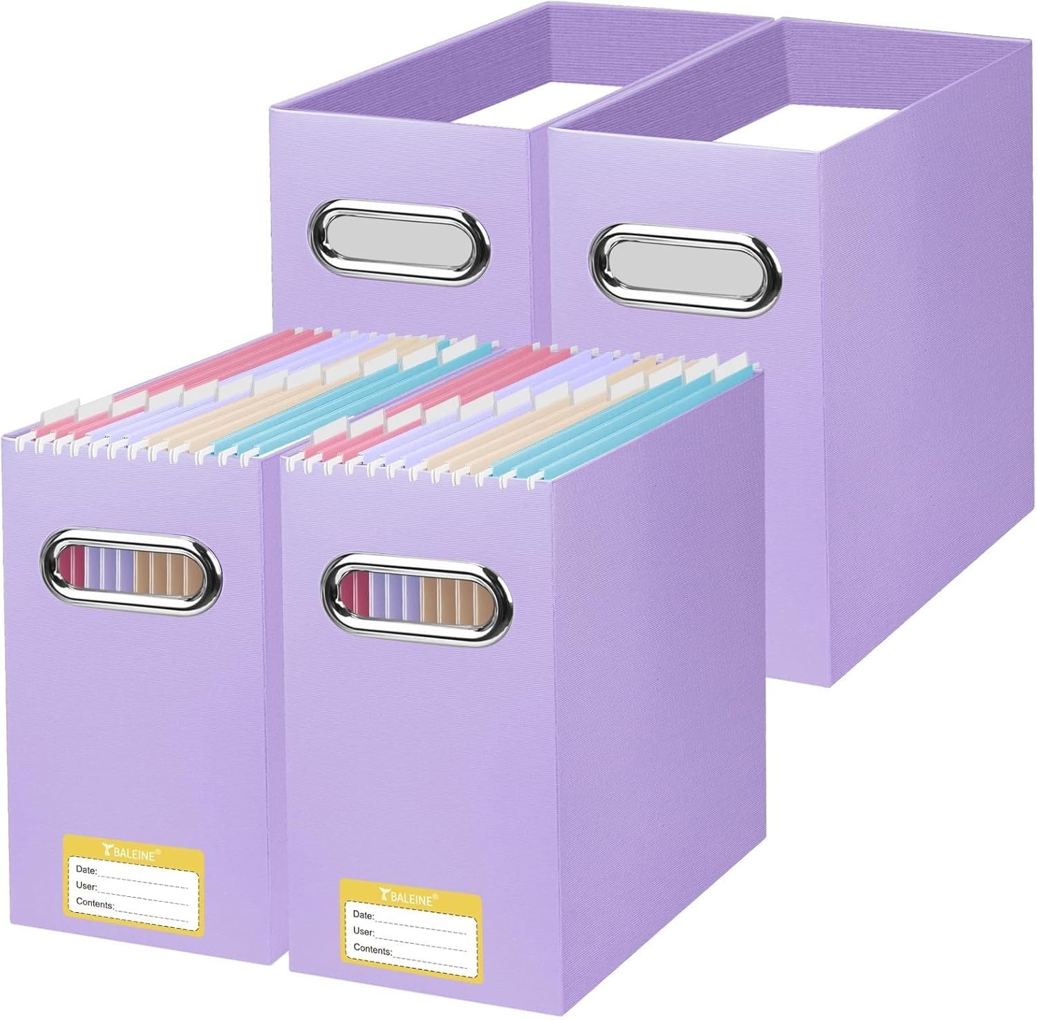 image:imageBALEINE File Organizer Box Cardboard File Folder Organizer with Handle for Letter Size Portable Collapsible Hanging Filing Box for Home Office Document Storage 2 Pack Large BlackLavender