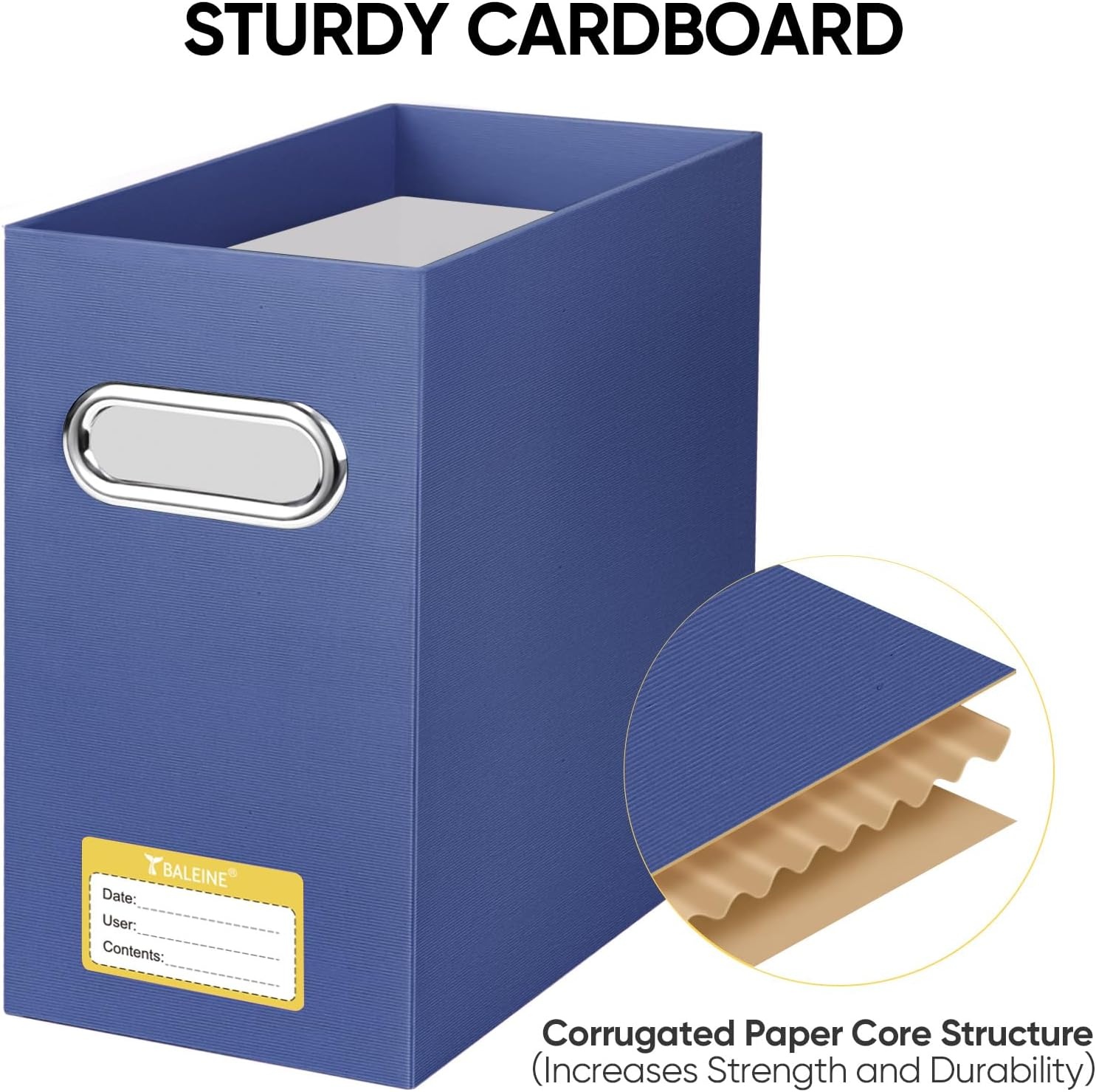 image:imageBALEINE File Organizer Box Cardboard File Folder Organizer with Handle for Letter Size Portable Collapsible Hanging Filing Box for Home Office Document Storage 2 Pack Large BlackNavy