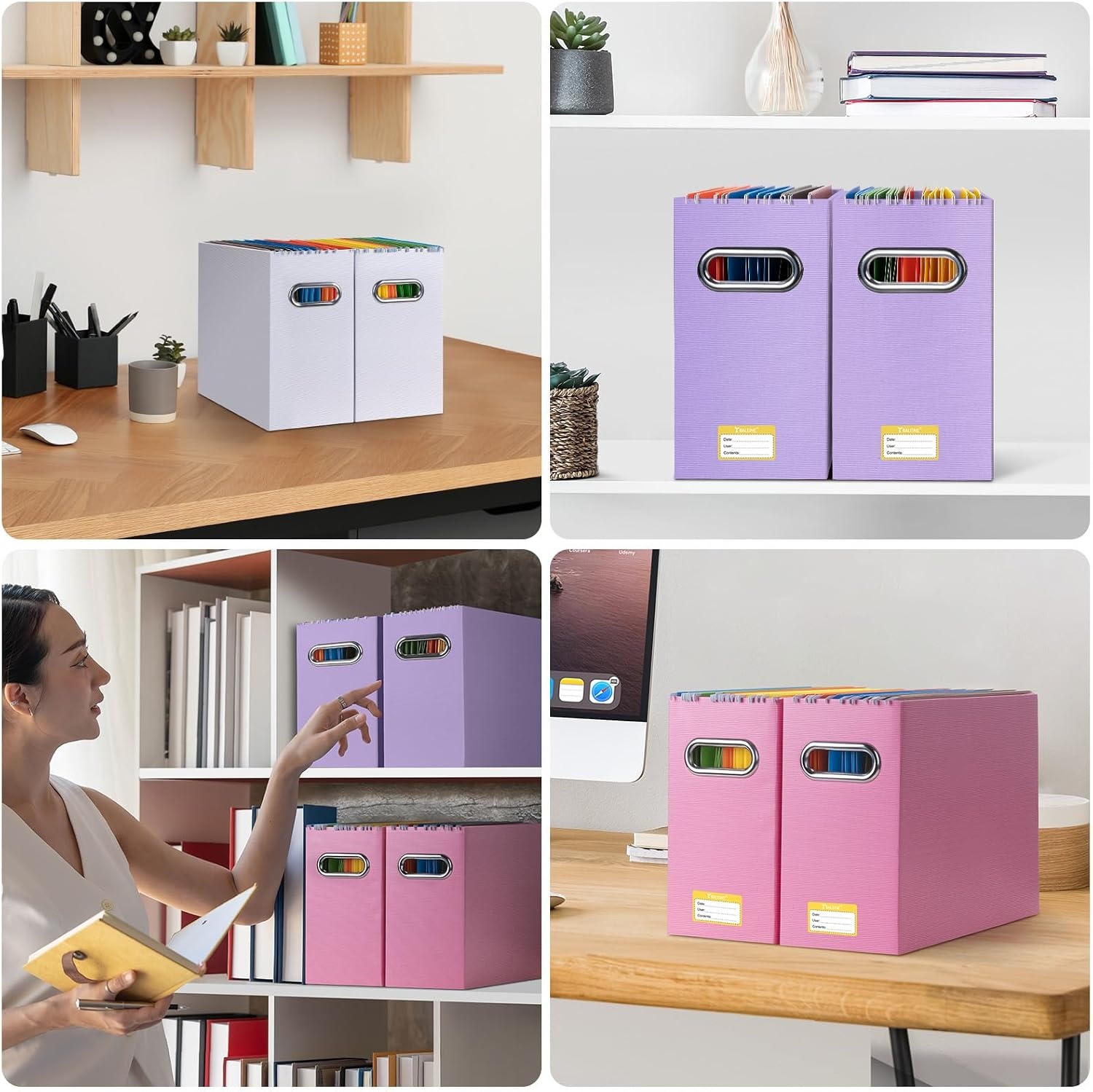 image:imageBALEINE File Organizer Box Cardboard File Folder Organizer with Handle for Letter Size Portable Collapsible Hanging Filing Box for Home Office Document Storage 2 Pack Large BlackLavender