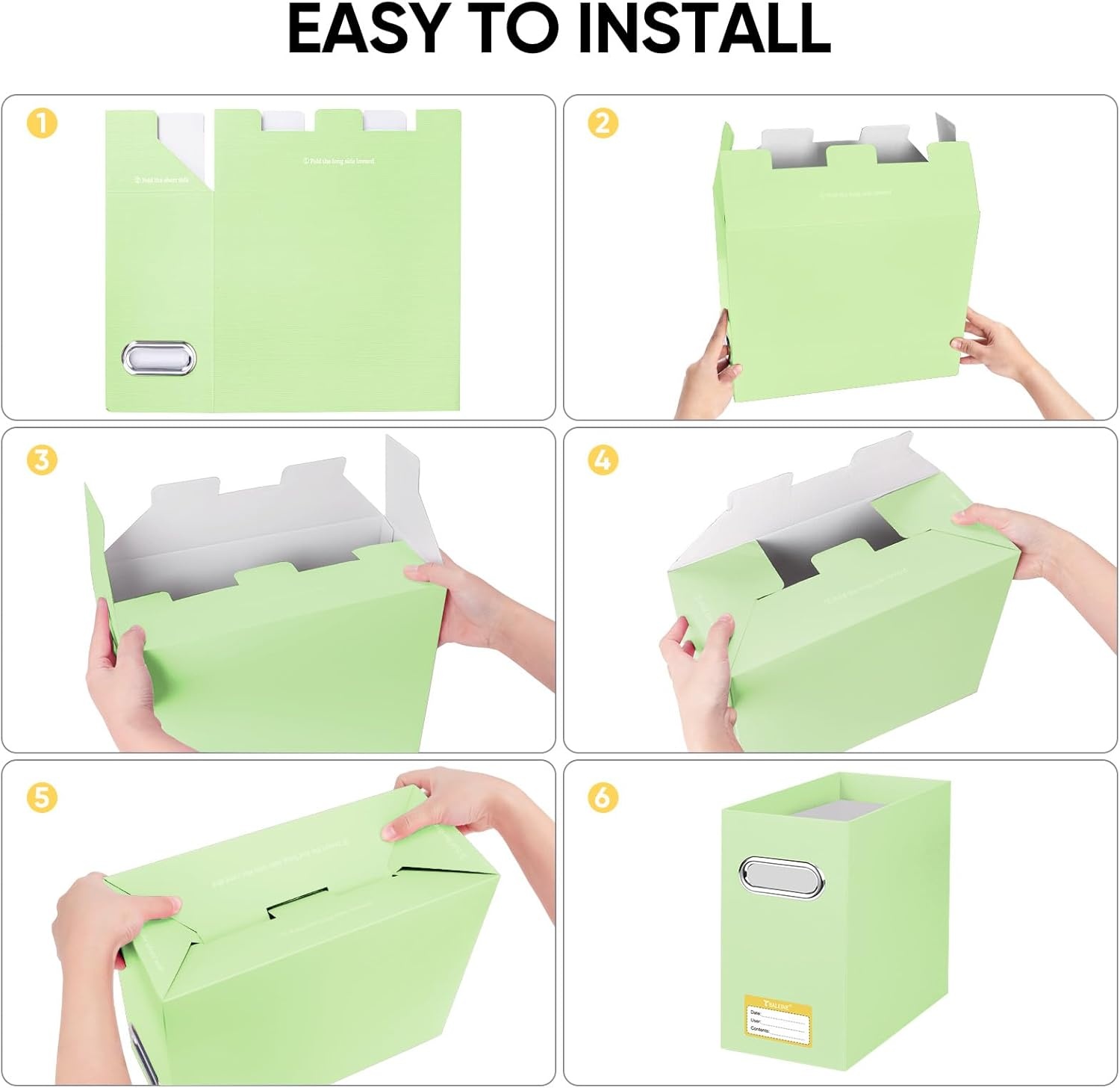 image:imageBALEINE File Organizer Box Cardboard File Folder Organizer with Handle for Letter Size Portable Collapsible Hanging Filing Box for Home Office Document Storage 2 Pack Large BlackGreen