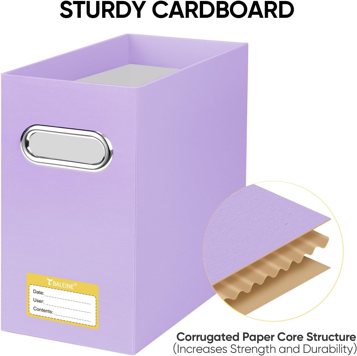 image:imageBALEINE File Organizer Box Cardboard File Folder Organizer with Handle for Letter Size Portable Collapsible Hanging Filing Box for Home Office Document Storage 2 Pack Large BlackLavender
