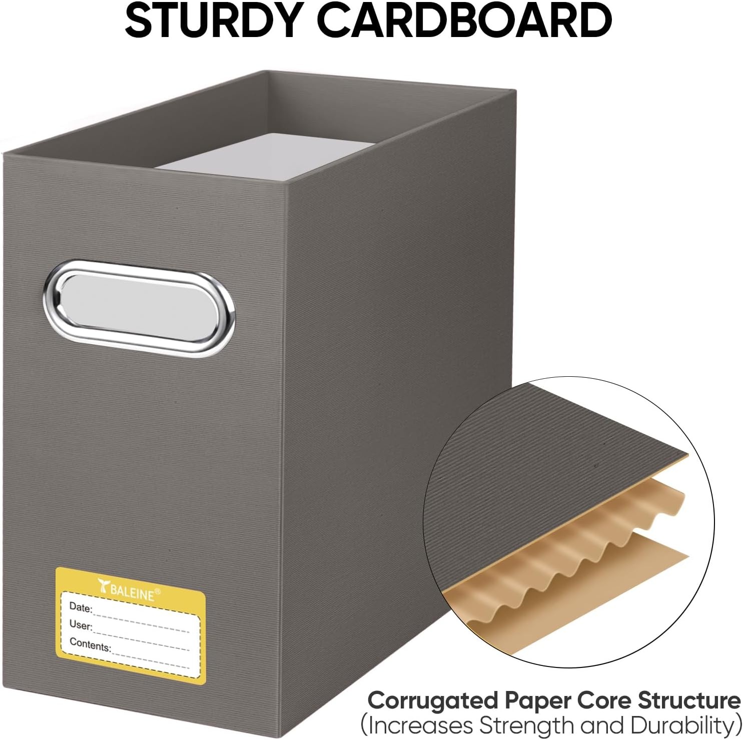 image:imageBALEINE File Organizer Box Cardboard File Folder Organizer with Handle for Letter Size Portable Collapsible Hanging Filing Box for Home Office Document Storage 2 Pack Large BlackBrown