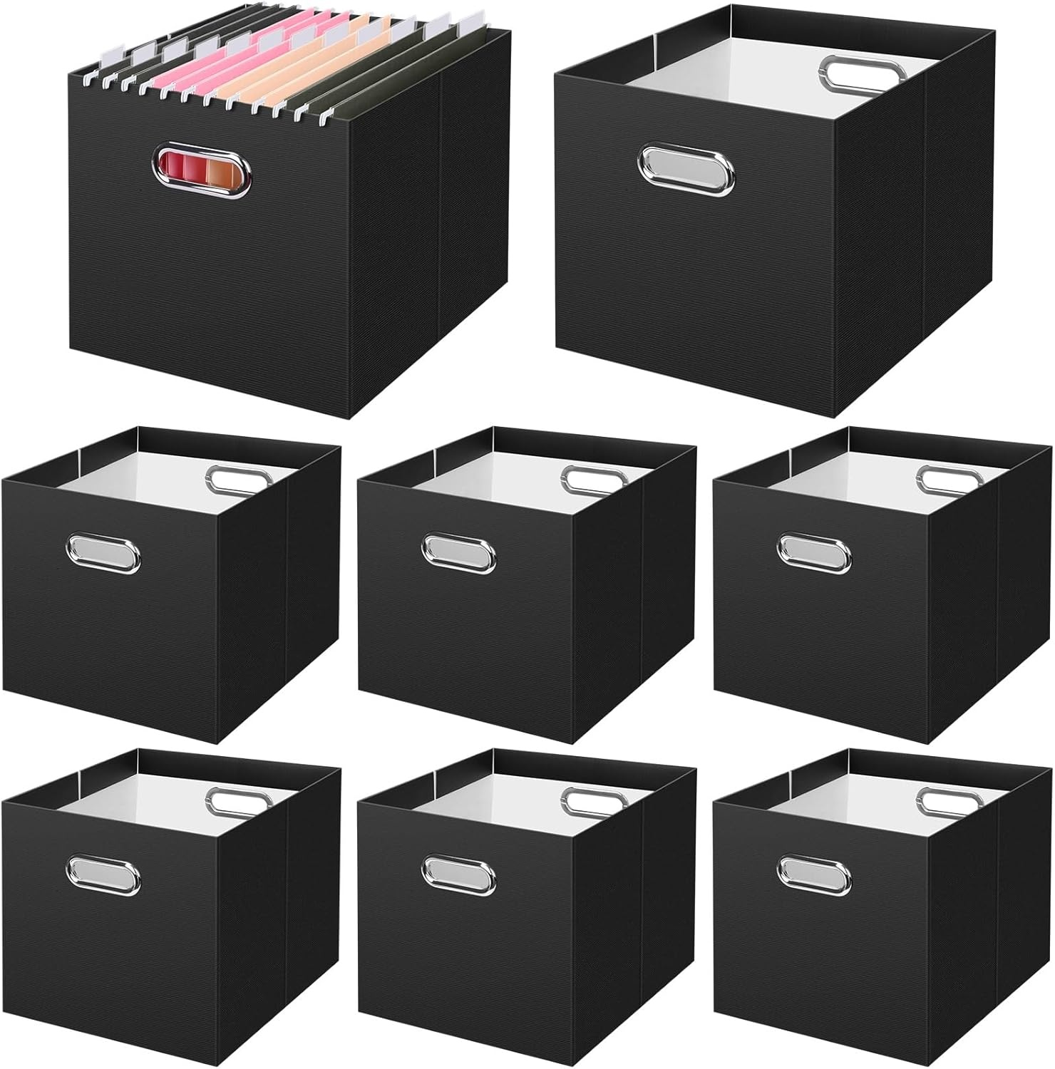 image:imageBALEINE File Organizer Box Cardboard File Folder Organizer with Handle for Letter Size Portable Collapsible Hanging Filing Box for Home Office Document Storage 2 Pack Large BlackBlack