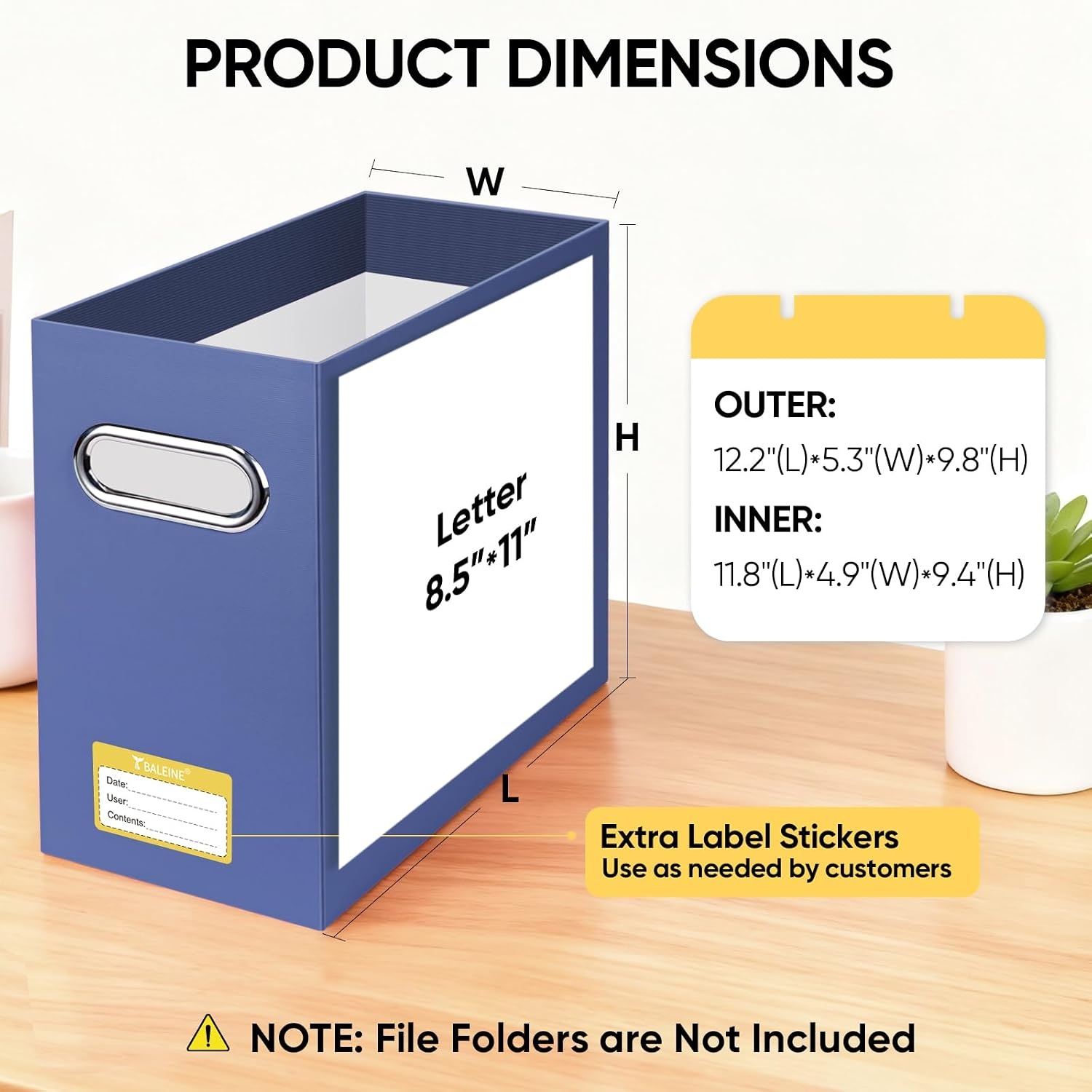 image:imageBALEINE File Organizer Box Cardboard File Folder Organizer with Handle for Letter Size Portable Collapsible Hanging Filing Box for Home Office Document Storage 2 Pack Large BlackNavy