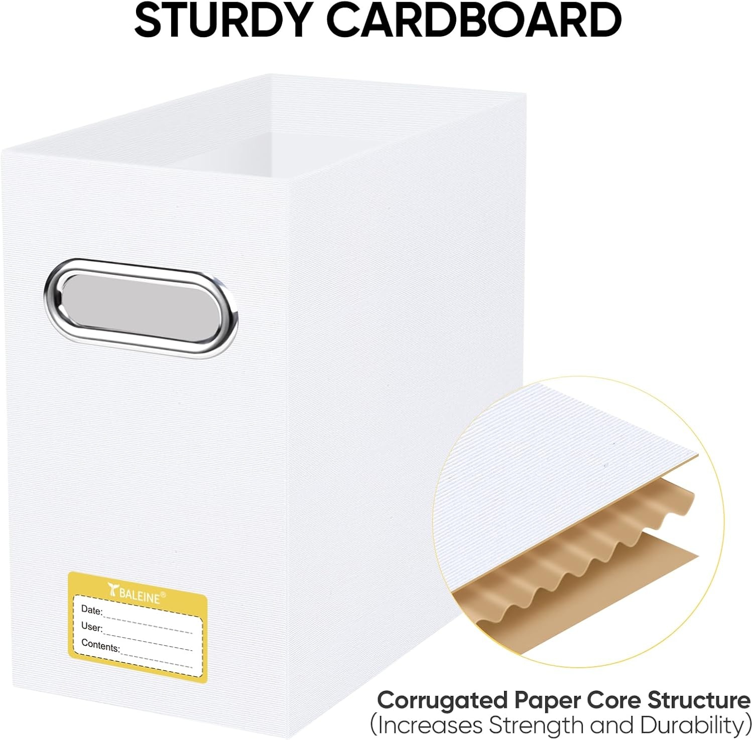 image:imageBALEINE File Organizer Box Cardboard File Folder Organizer with Handle for Letter Size Portable Collapsible Hanging Filing Box for Home Office Document Storage 2 Pack Large BlackWhite