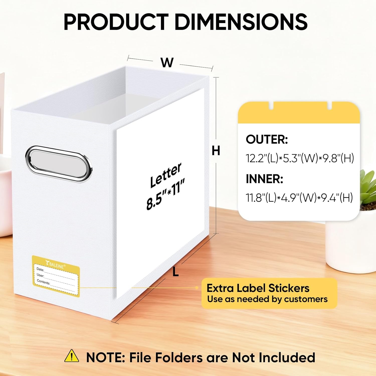 image:imageBALEINE File Organizer Box Cardboard File Folder Organizer with Handle for Letter Size Portable Collapsible Hanging Filing Box for Home Office Document Storage 2 Pack Large BlackWhite