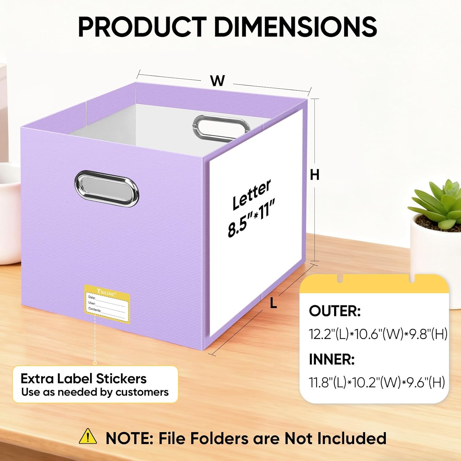 image:imageBALEINE File Organizer Box Cardboard File Folder Organizer with Handle for Letter Size Portable Collapsible Hanging Filing Box for Home Office Document Storage 2 Pack Large BlackLavender