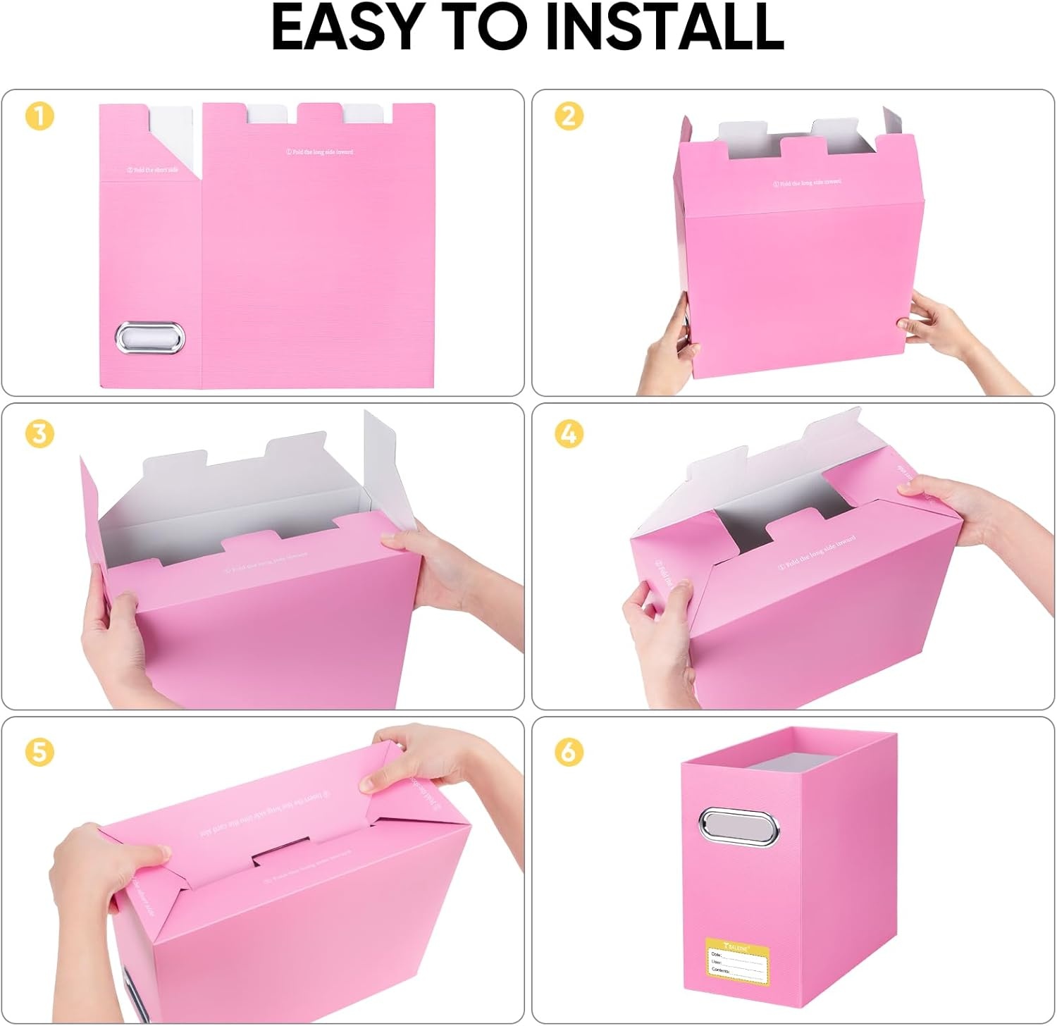 image:imageBALEINE File Organizer Box Cardboard File Folder Organizer with Handle for Letter Size Portable Collapsible Hanging Filing Box for Home Office Document Storage 2 Pack Large BlackPink