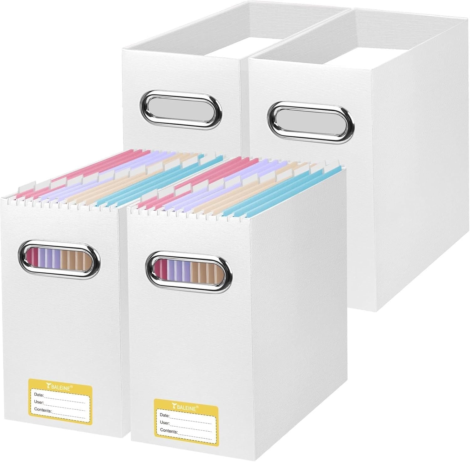image:imageBALEINE File Organizer Box Cardboard File Folder Organizer with Handle for Letter Size Portable Collapsible Hanging Filing Box for Home Office Document Storage 2 Pack Large BlackWhite