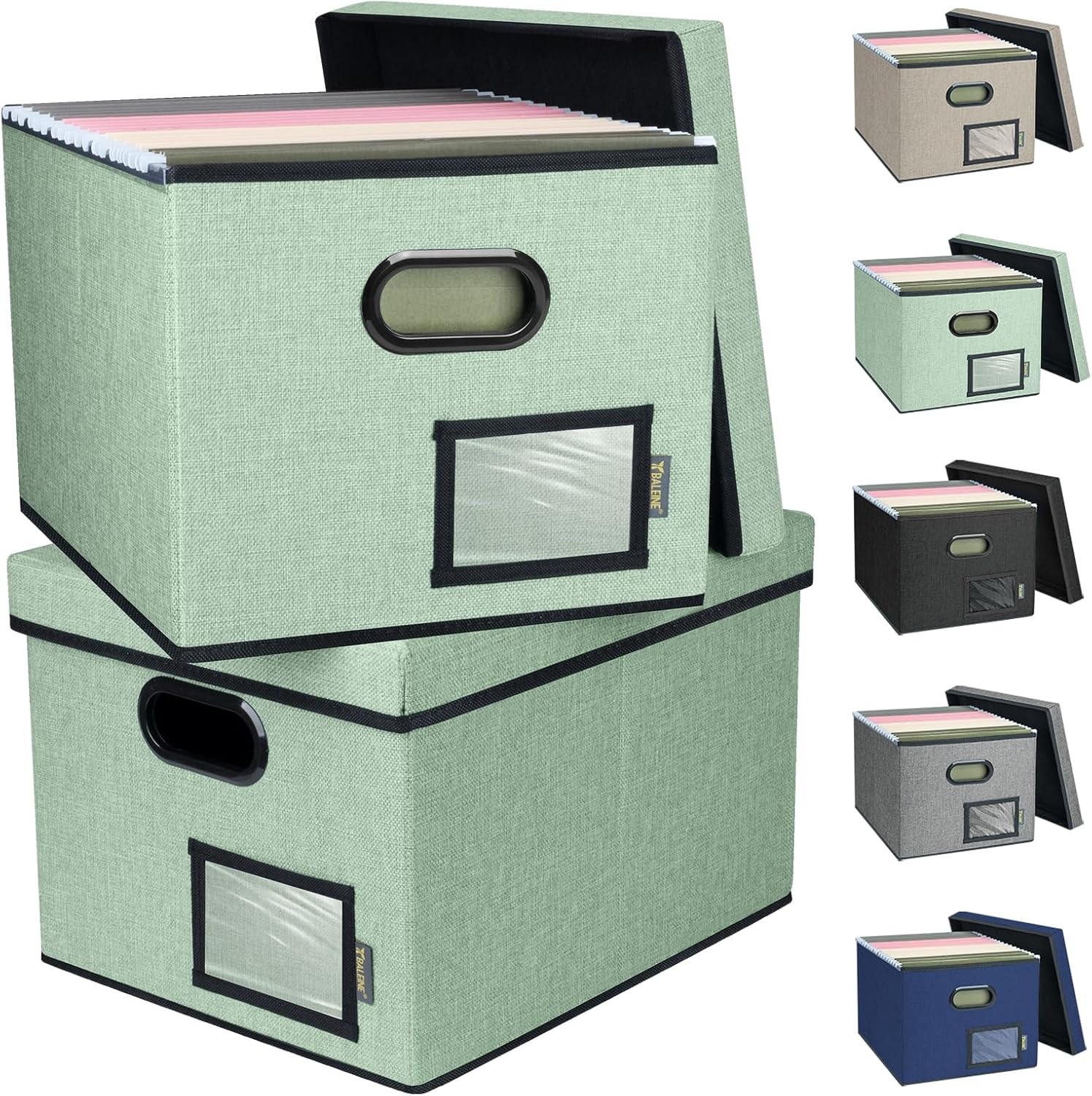 image:imageBALEINE File Organizer Box with Lid Collapsible File Folder Organizer with Plastic Slide Filing Box for Office Home Document Organizer Storage Black 2PKGreen