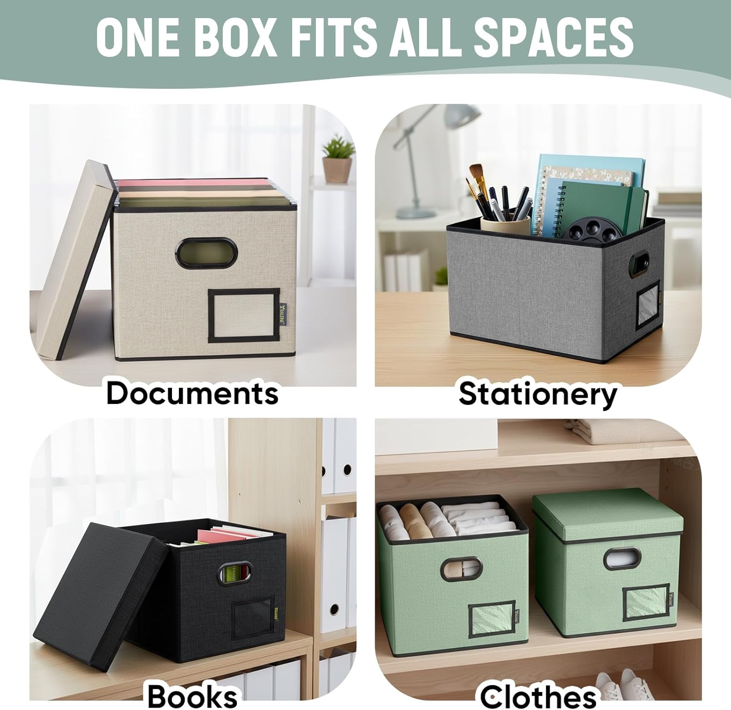 image:imageBALEINE File Organizer Box with Lid Collapsible File Folder Organizer with Plastic Slide Filing Box for Office Home Document Organizer Storage Black 2PKGreen
