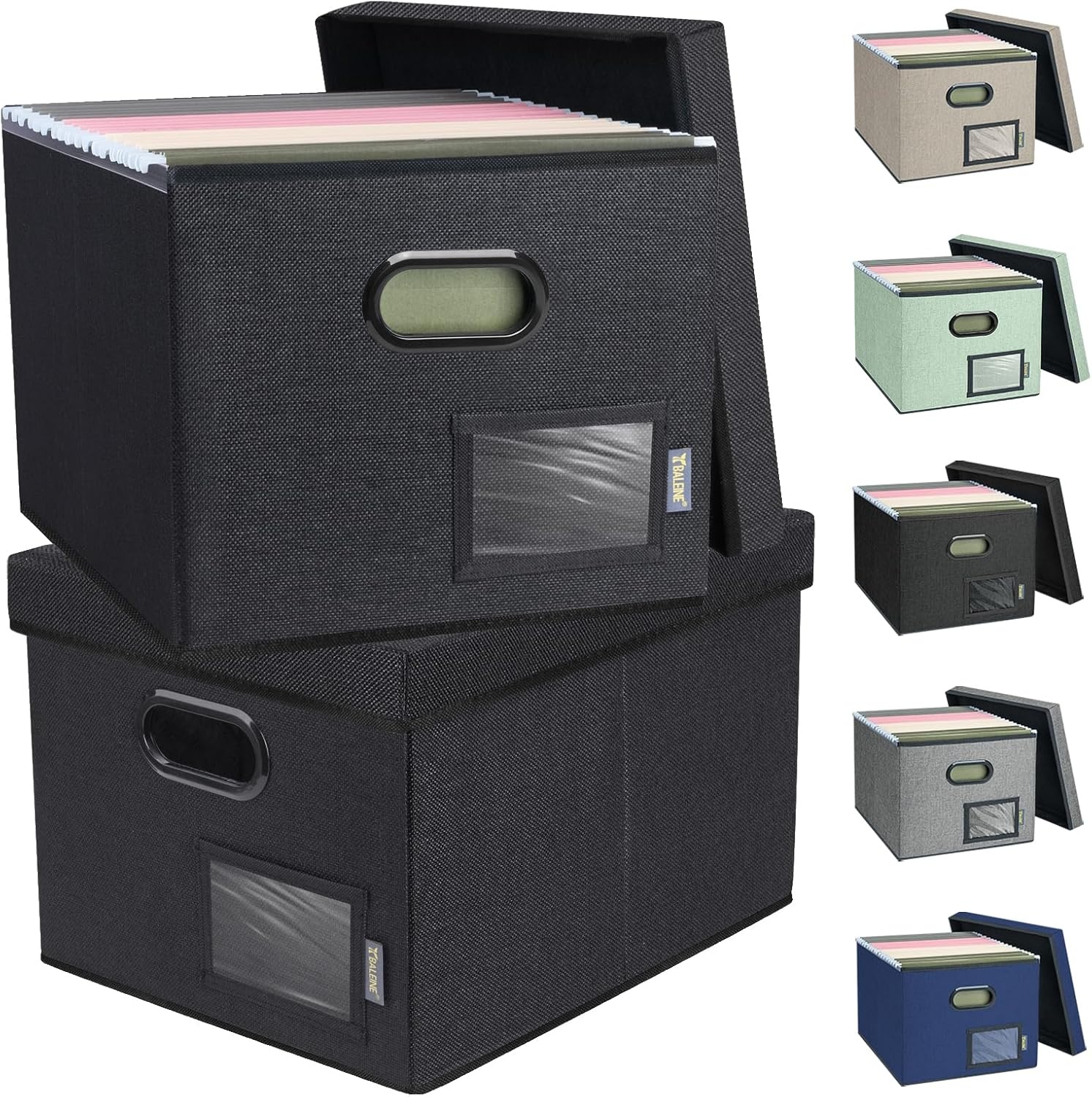 image:imageBALEINE File Organizer Box with Lid Collapsible File Folder Organizer with Plastic Slide Filing Box for Office Home Document Organizer Storage Black 2PKBlack