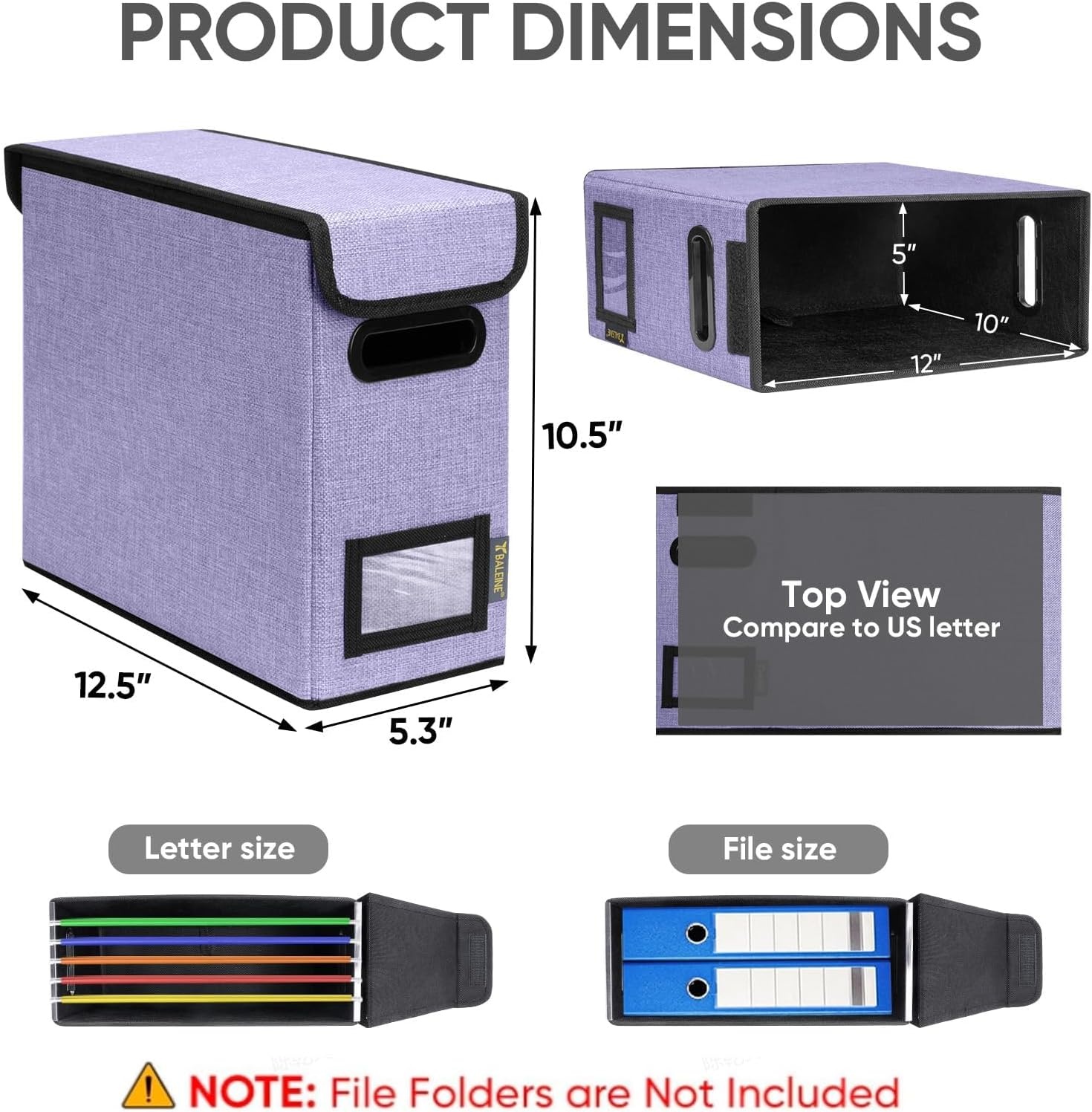 image:imageBALEINE File Organizer Box with Lid Collapsible File Folder Organizer with Plastic Slide Hanging File Folder Box for Office Document Storage Tab Friendly 2 Pack BlackPurple