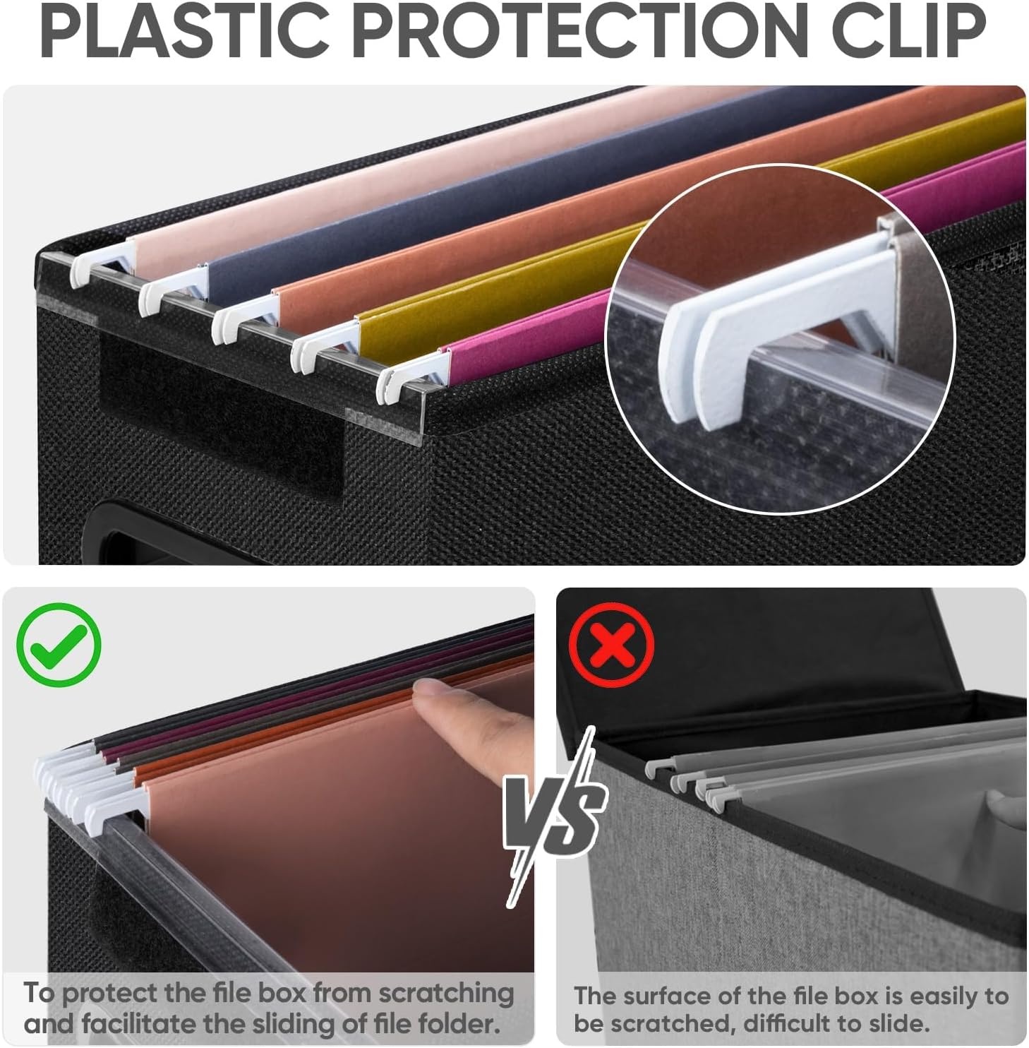 image:imageBALEINE File Organizer Box with Lid Collapsible File Folder Organizer with Plastic Slide Hanging File Folder Box for Office Document Storage Tab Friendly 2 Pack BlackBlack