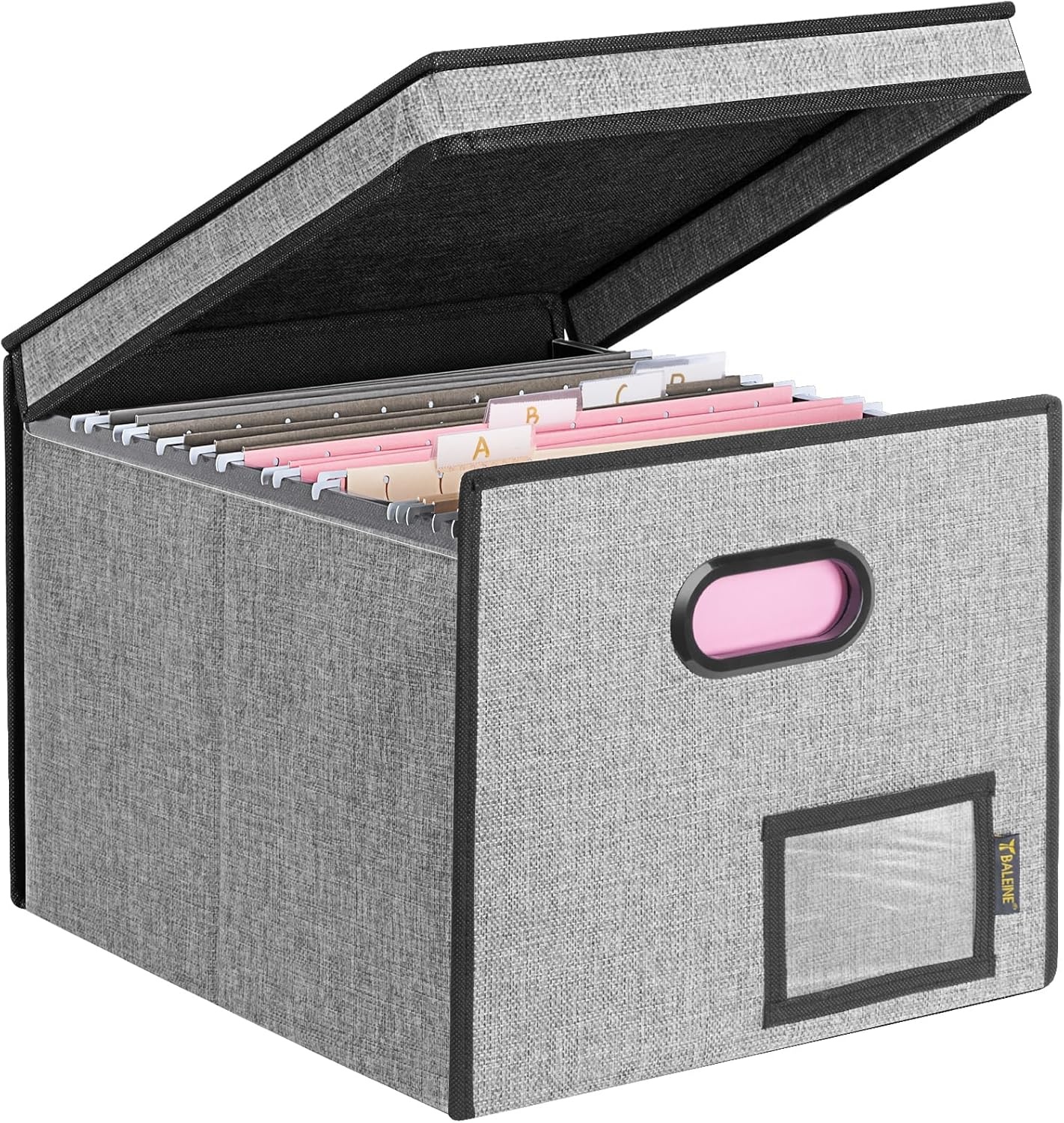 image:imageBALEINE File Organizer Box with Lid Collapsible File Folder Organizer with Plastic Slide Hanging File Folder Box for Office Document Storage Tab Friendly 2 Pack BlackGrey