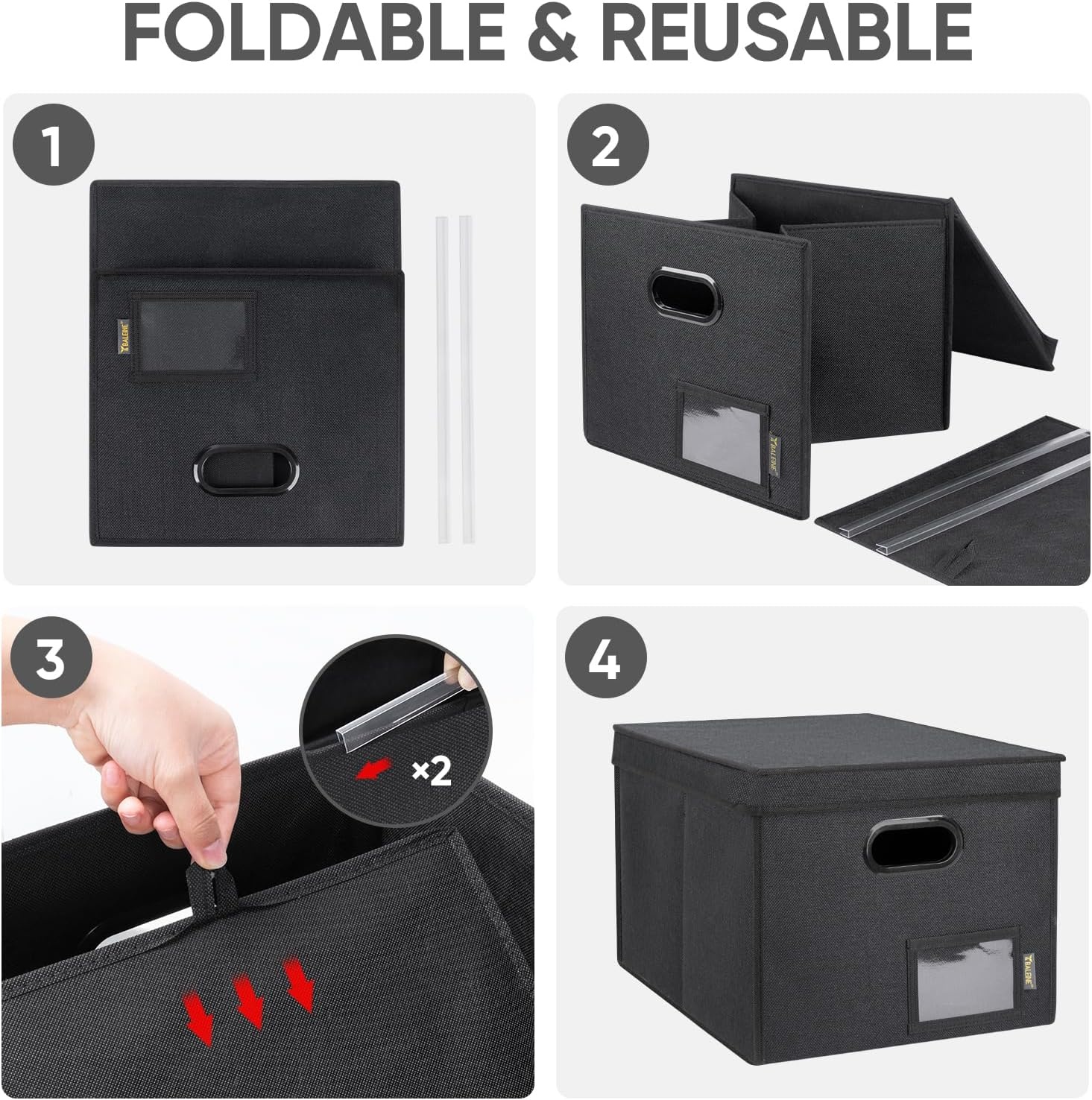 image:imageBALEINE File Organizer Box with Lid Collapsible File Folder Organizer with Plastic Slide Hanging File Folder Box for Office Document Storage Tab Friendly 2 Pack BlackBlack