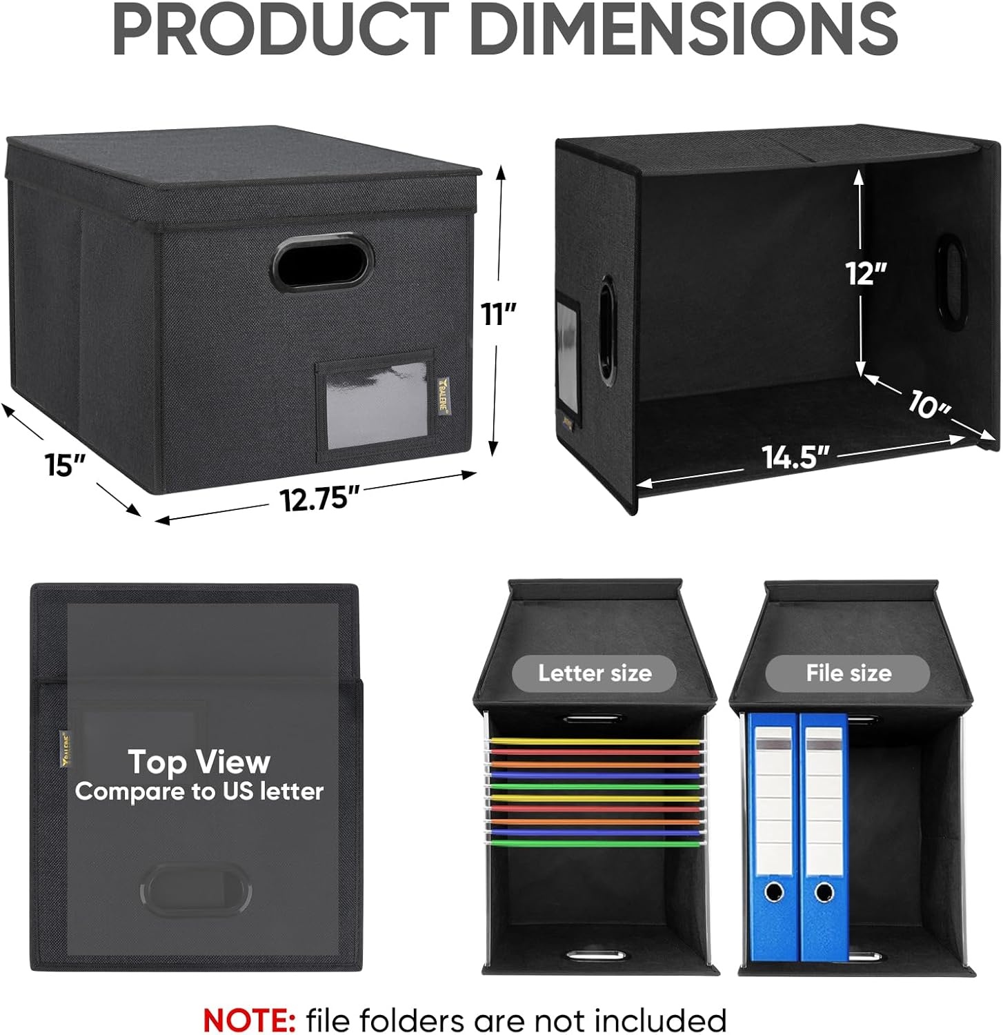 image:imageBALEINE File Organizer Box with Lid Collapsible File Folder Organizer with Plastic Slide Hanging File Folder Box for Office Document Storage Tab Friendly 2 Pack BlackBlack