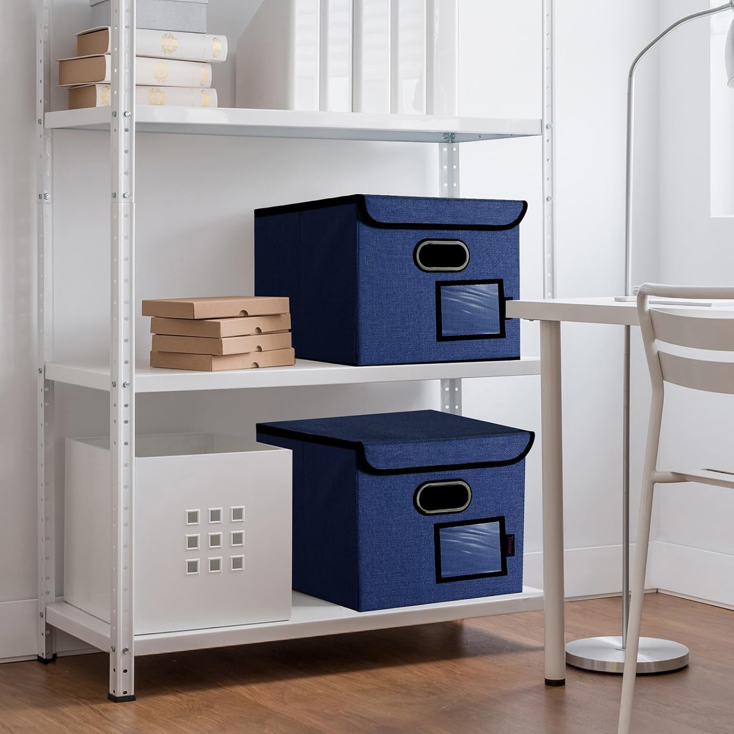 image:imageBALEINE File Organizer Box with Lid Collapsible File Folder Organizer with Plastic Slide Hanging File Folder Box for Office Document Storage Tab Friendly 2 Pack BlackBlue
